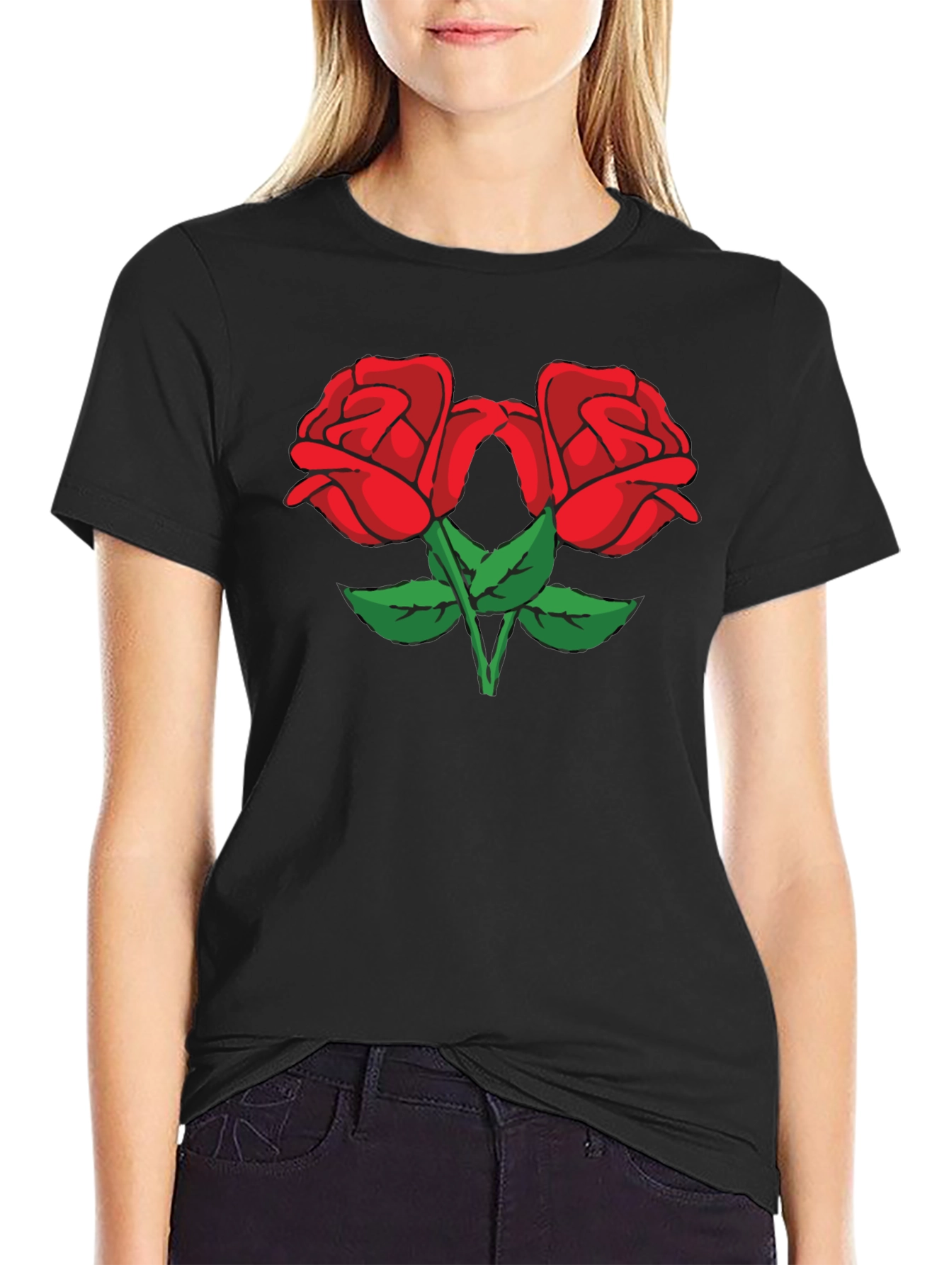Two Roses Graphic Black Tee