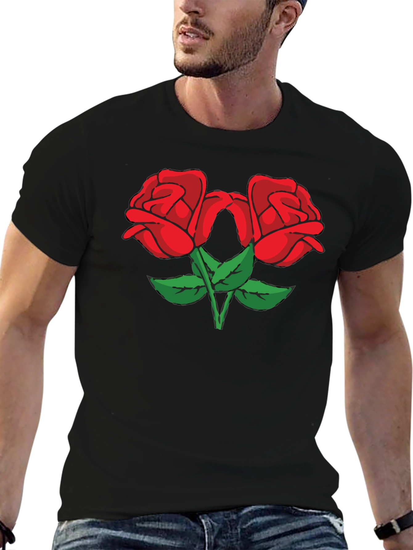 Two Roses Graphic Black Tee