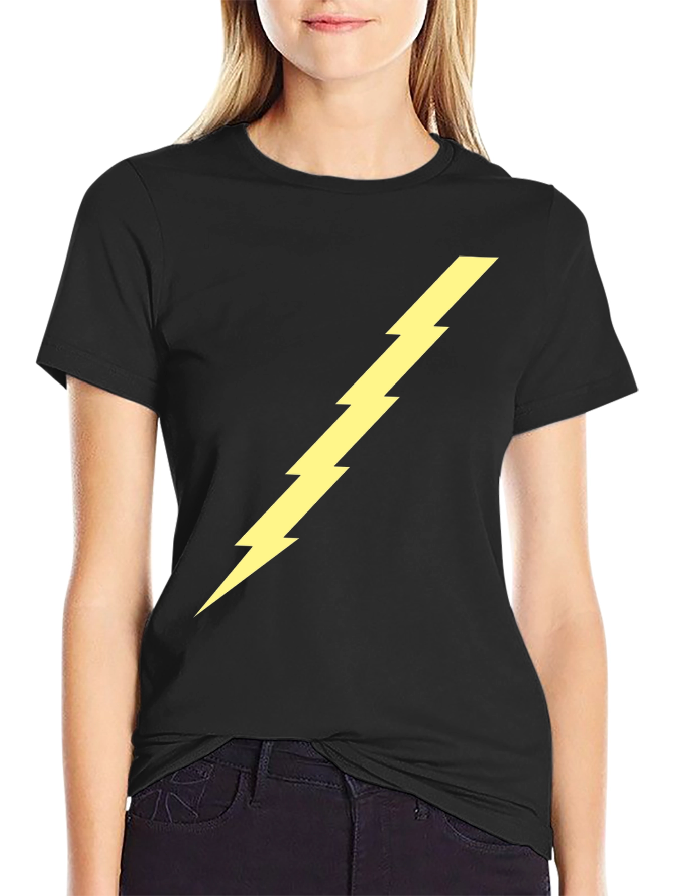 Black Tee with Yellow Lightning Bolt Graphic