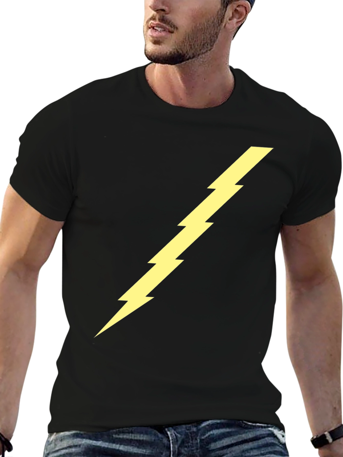 Black Tee with Yellow Lightning Bolt Graphic