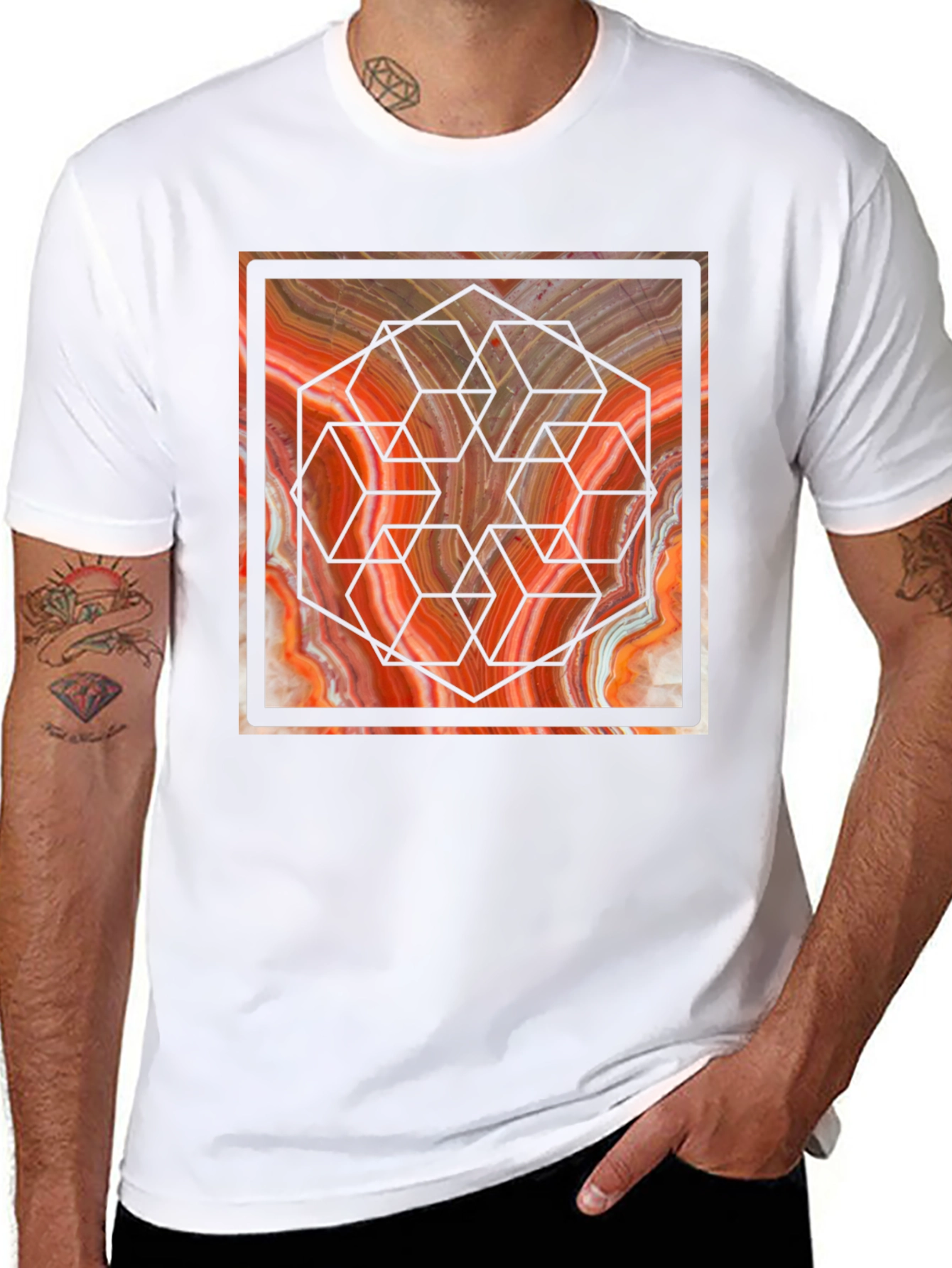 Geometric Marble Graphic Tee - Unique Design