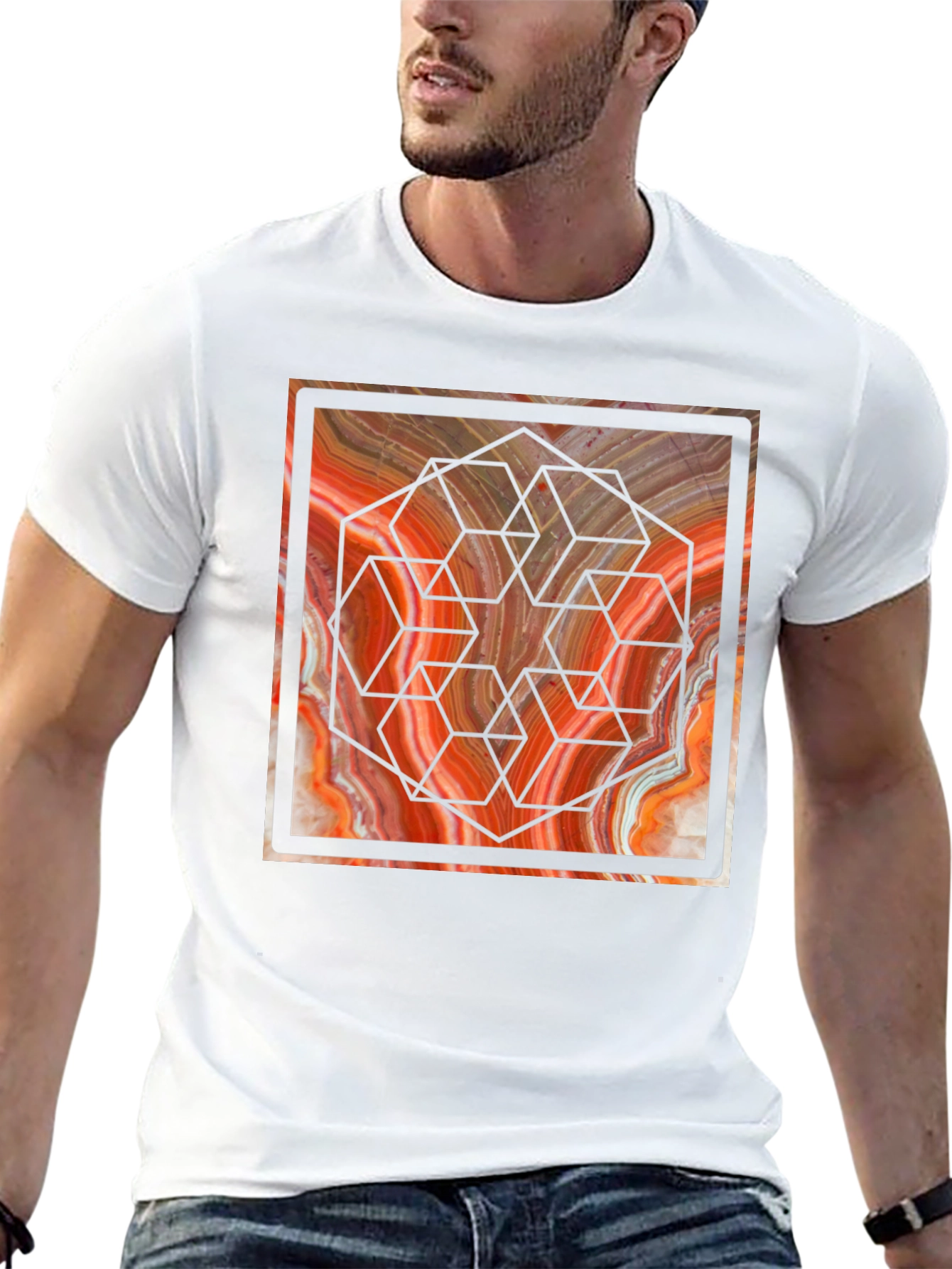 Geometric Marble Graphic Tee - Unique Design