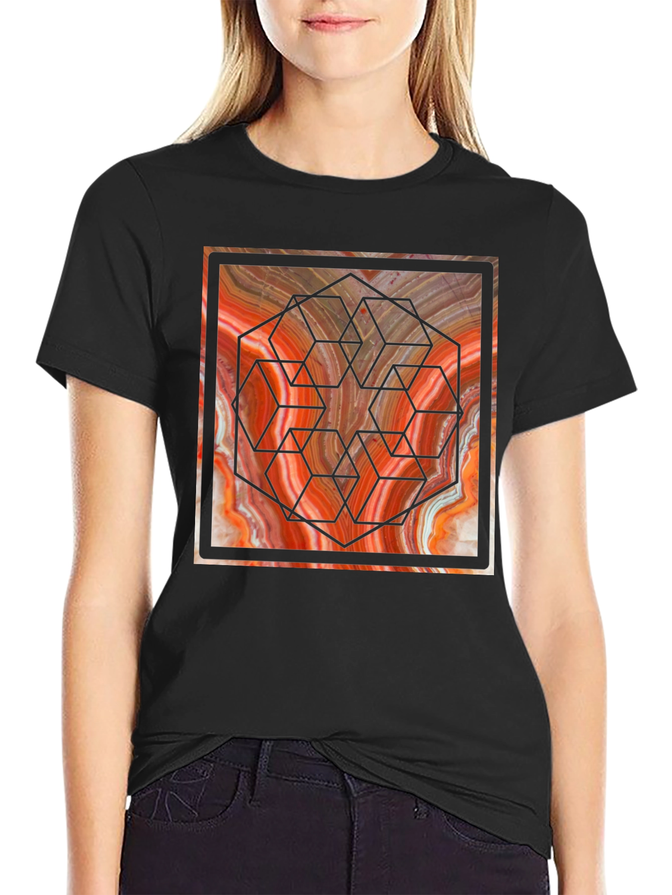 Geometric Marble Graphic Tee - Unique Design