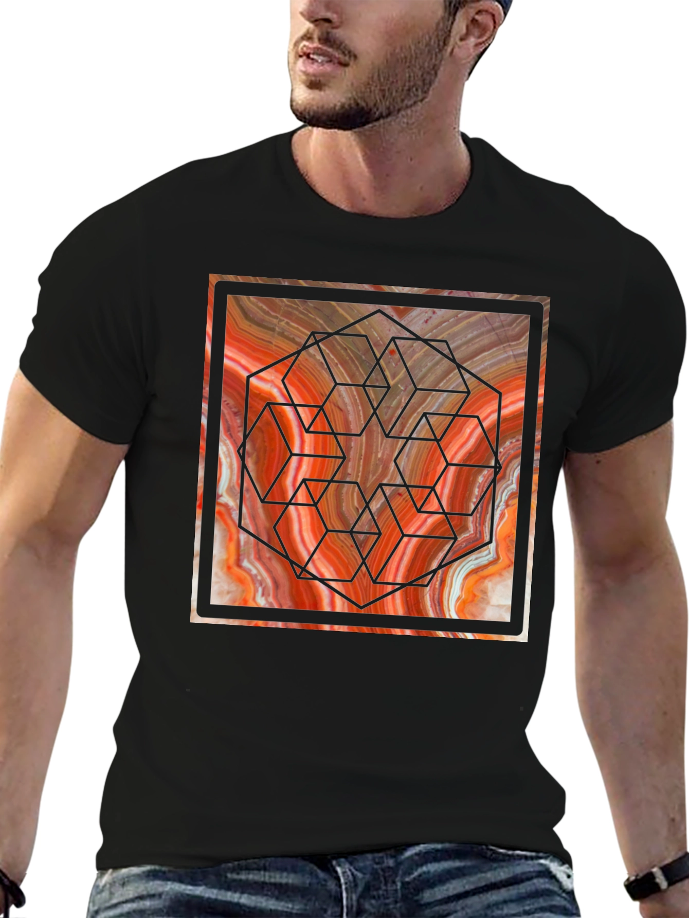 Geometric Marble Graphic Tee - Unique Design