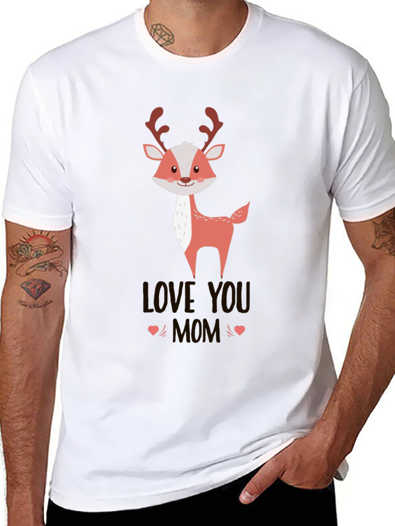 Cute Reindeer Love You Mom Black T-Shirt