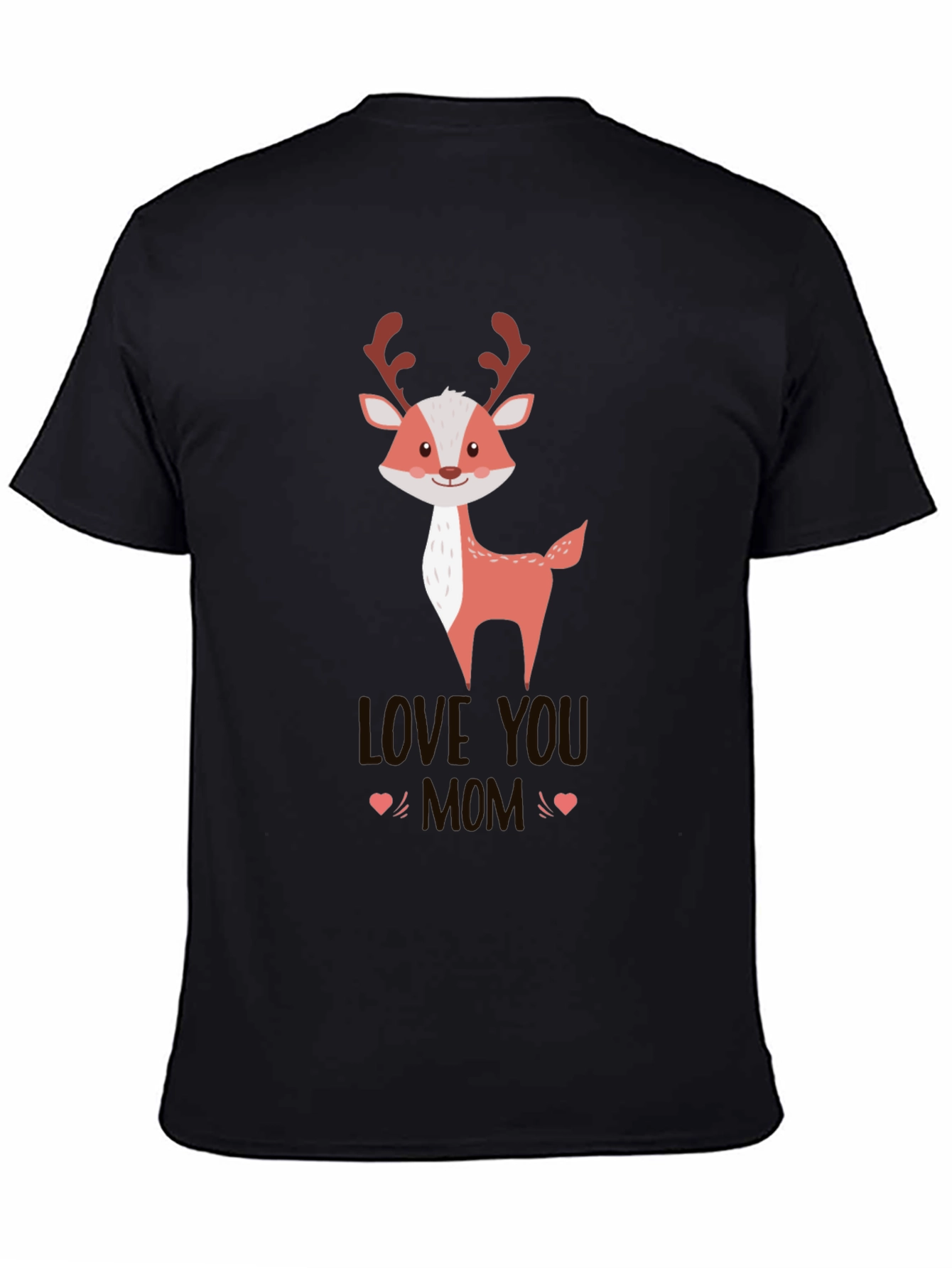 Cute Reindeer Love You Mom Black T-Shirt