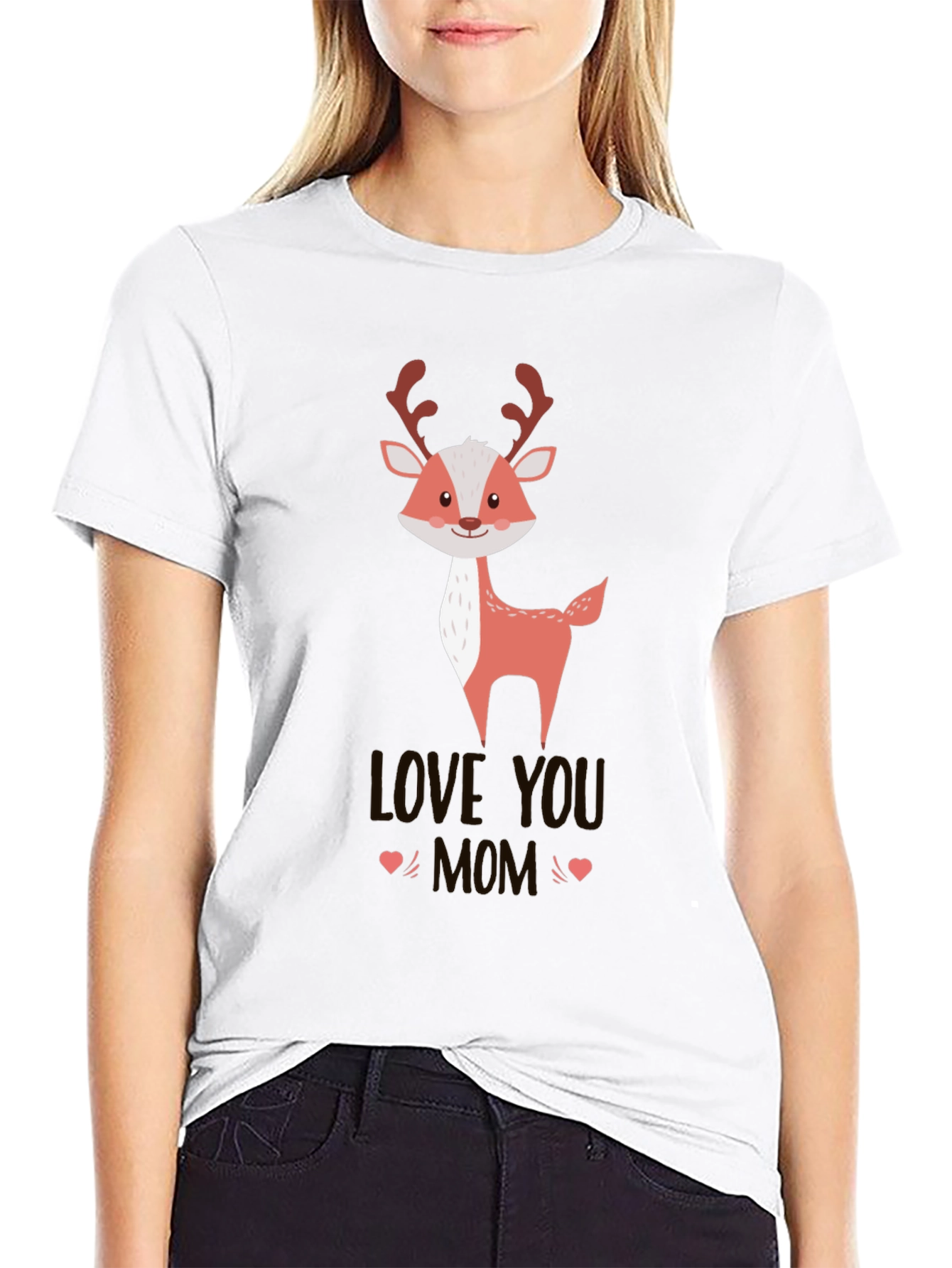 Cute Reindeer Love You Mom Black T-Shirt