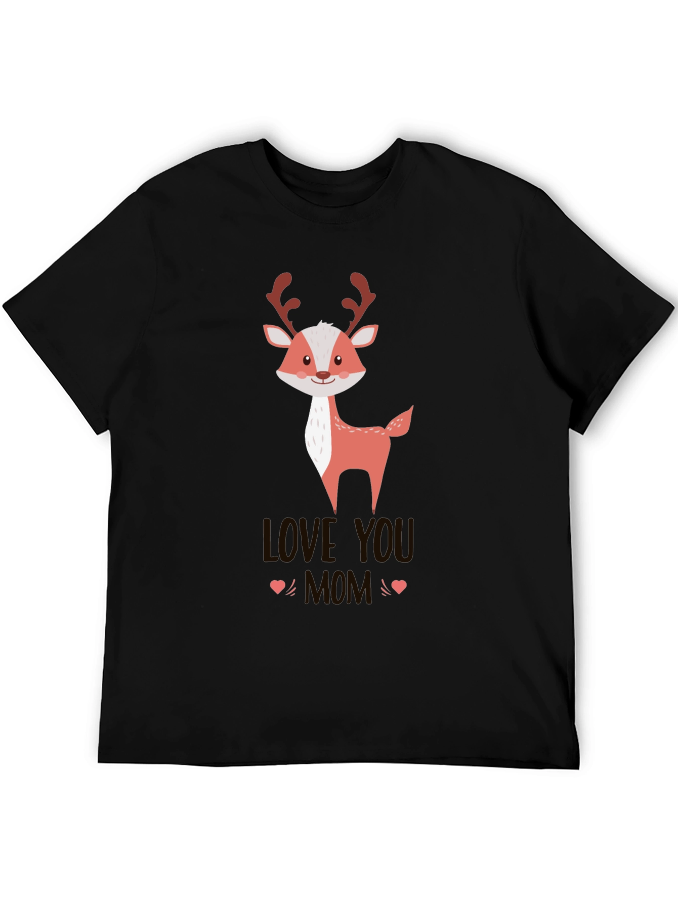 Cute Reindeer Love You Mom Black T-Shirt