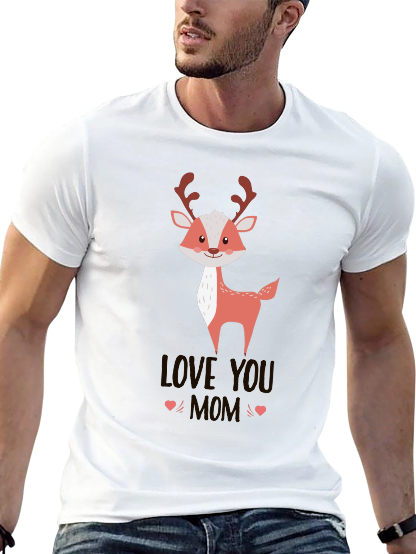 Cute Reindeer Love You Mom Black T-Shirt