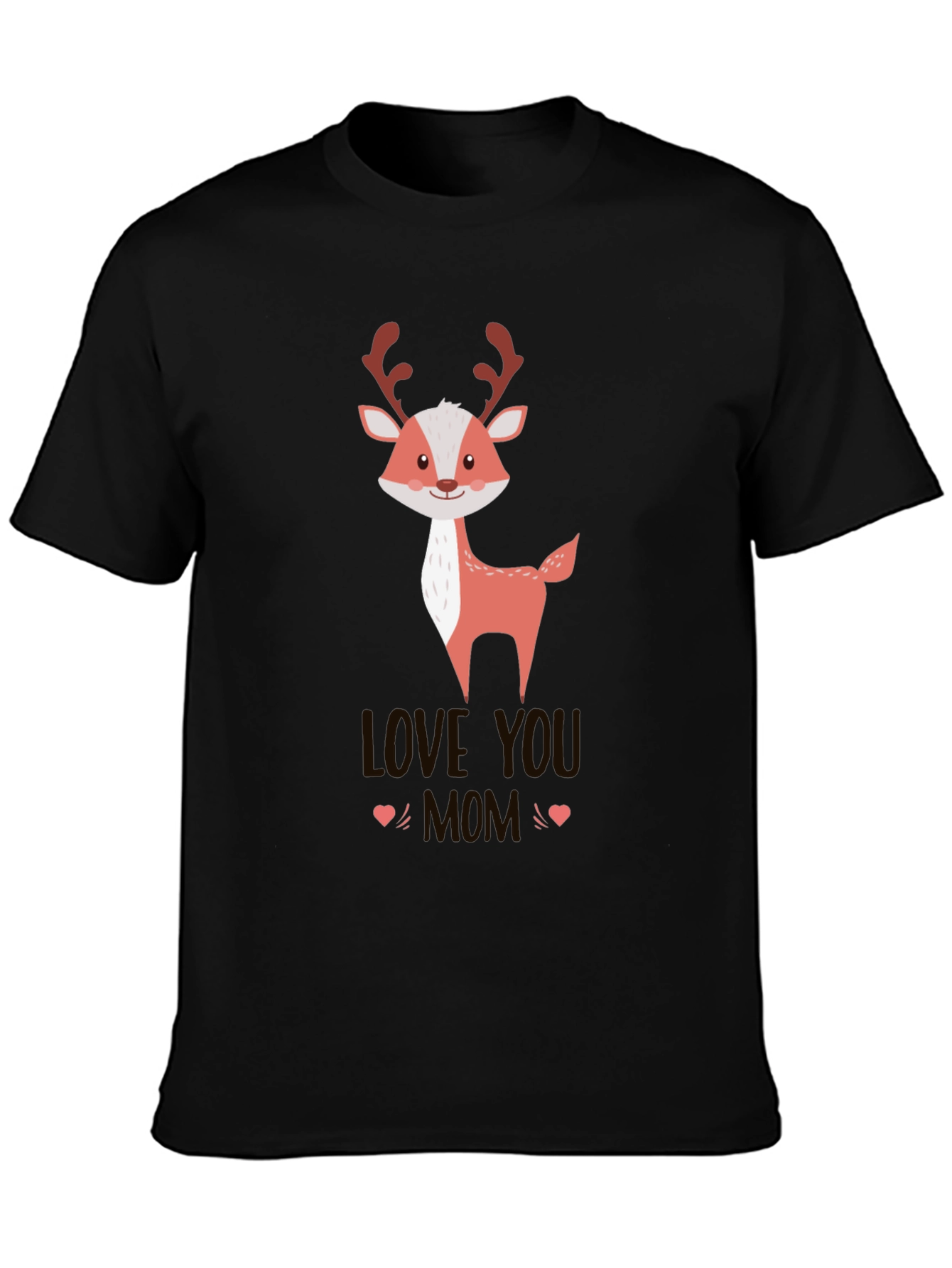 Cute Reindeer Love You Mom Black T-Shirt