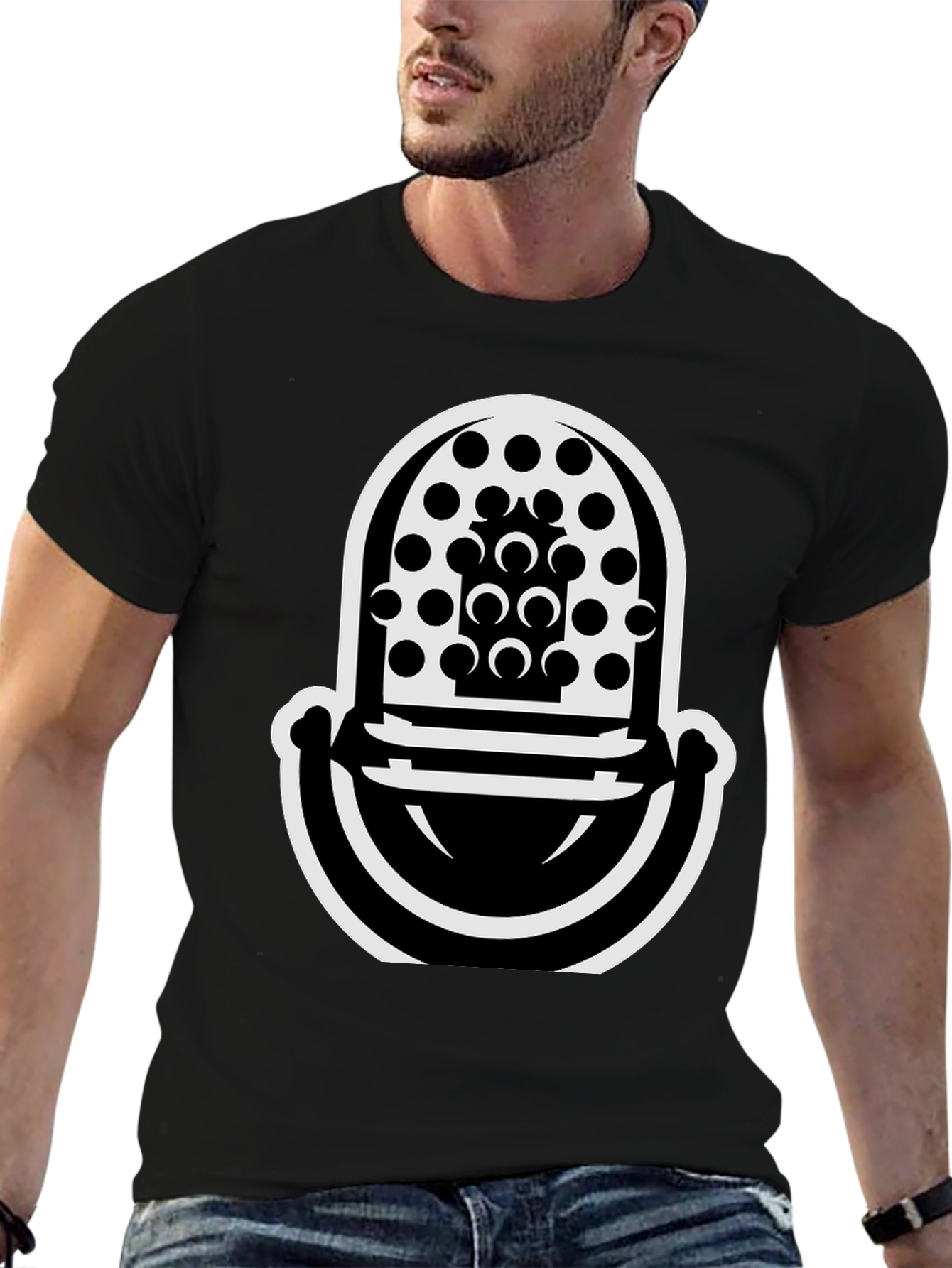 Abstract Microphone Graphic T-Shirt - Modern Black Tee