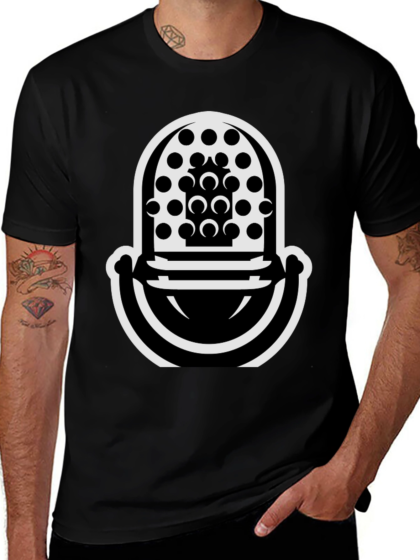 Abstract Microphone Graphic T-Shirt - Modern Black Tee