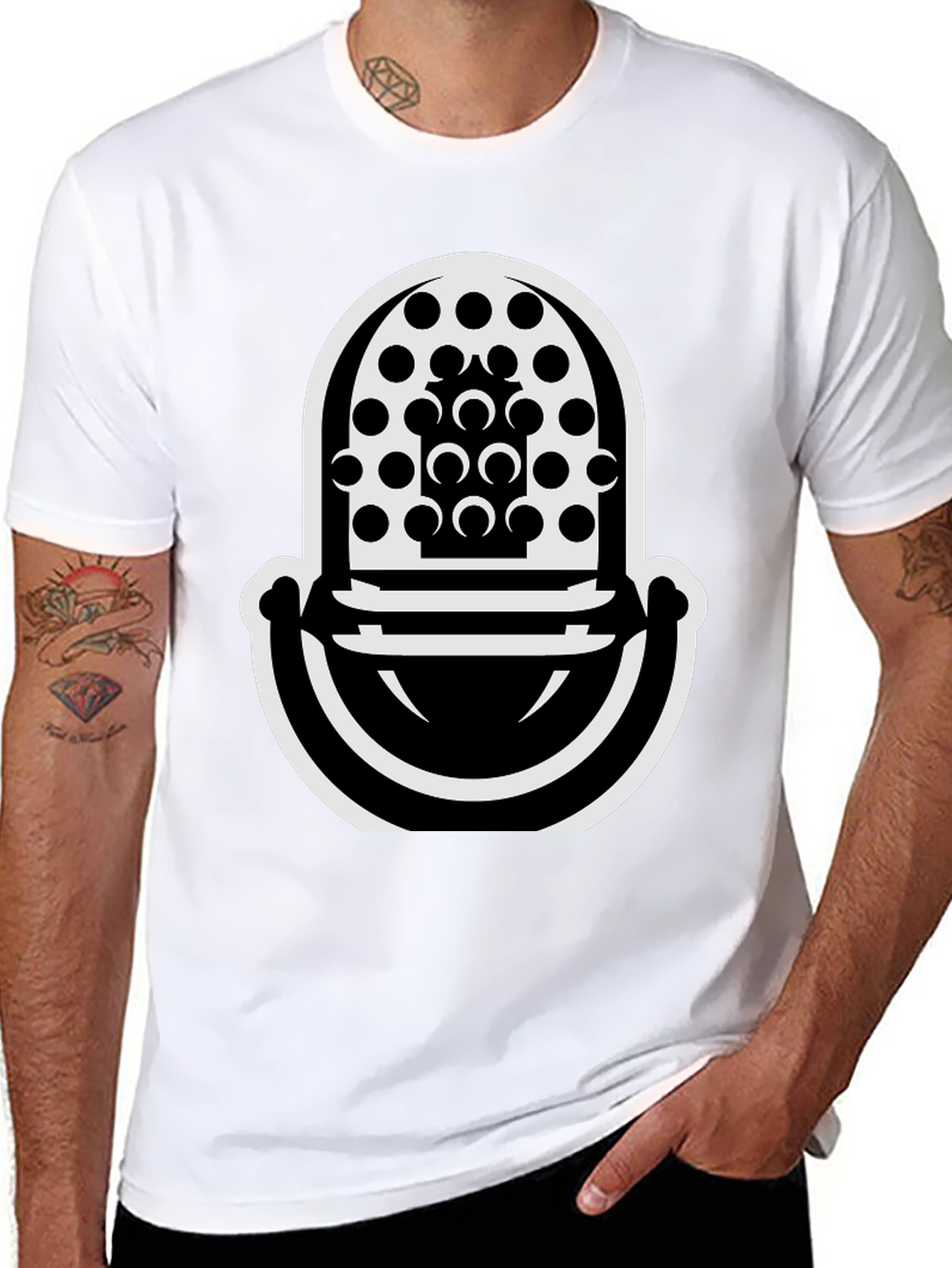 Abstract Microphone Graphic T-Shirt - Modern Black Tee