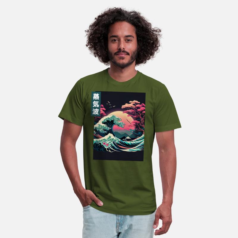 Japanese Art Great Wave Kanagawa Retrowave Style