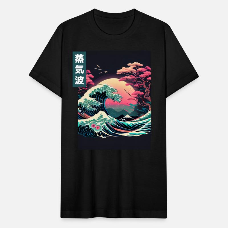 Japanese Art Great Wave Kanagawa Retrowave Style
