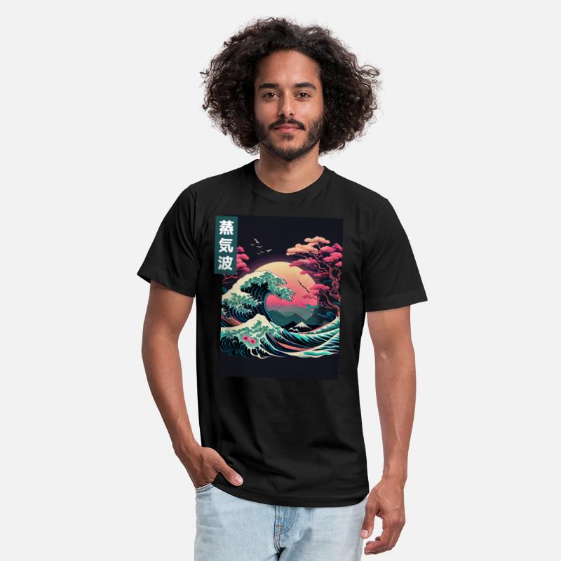 Japanese Art Great Wave Kanagawa Retrowave Style