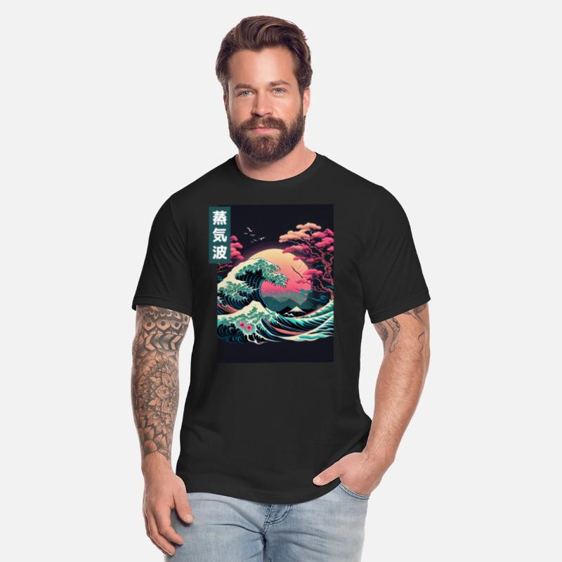 Japanese Art Great Wave Kanagawa Retrowave Style