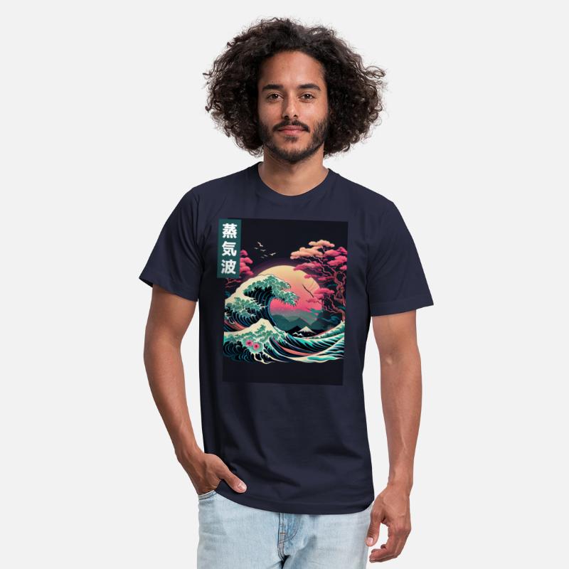 Japanese Art Great Wave Kanagawa Retrowave Style
