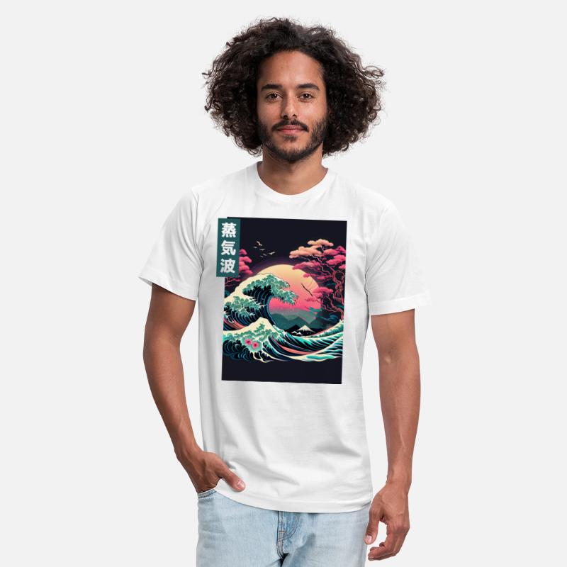 Japanese Art Great Wave Kanagawa Retrowave Style