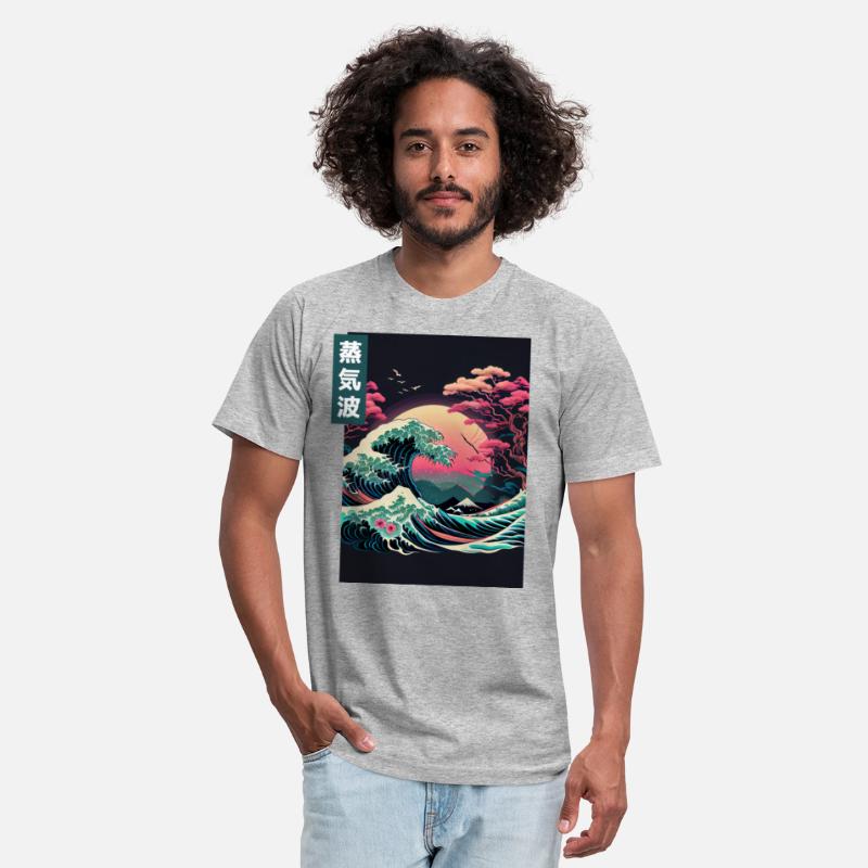 Japanese Art Great Wave Kanagawa Retrowave Style