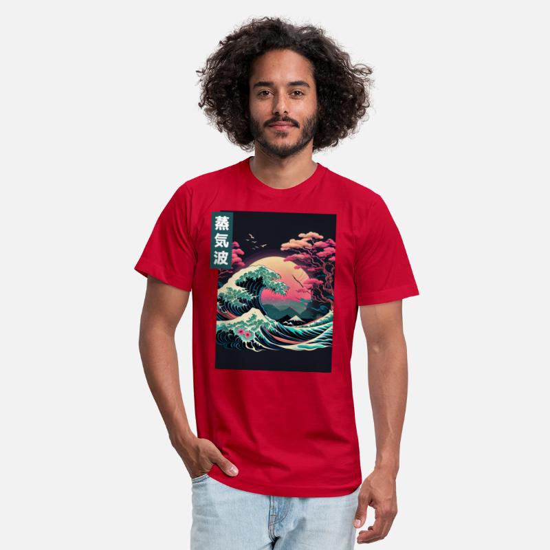 Japanese Art Great Wave Kanagawa Retrowave Style