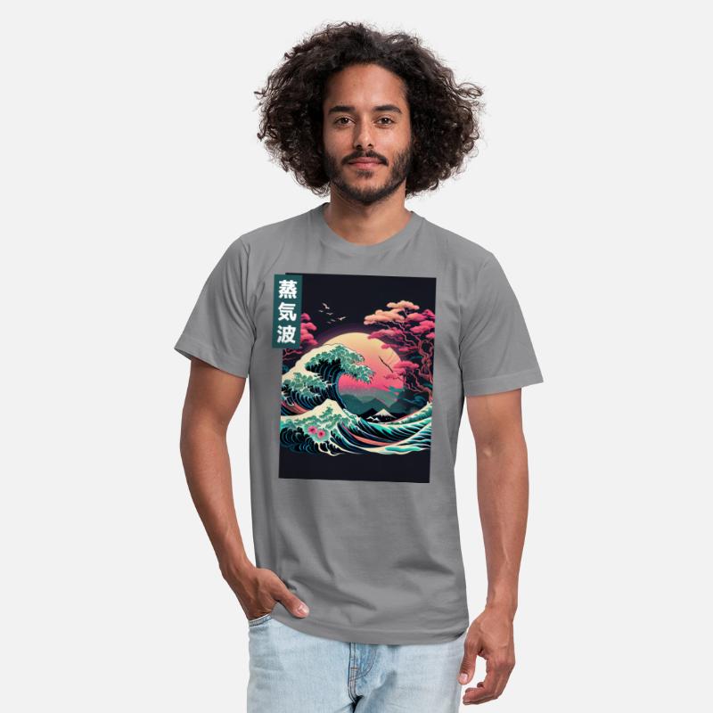 Japanese Art Great Wave Kanagawa Retrowave Style