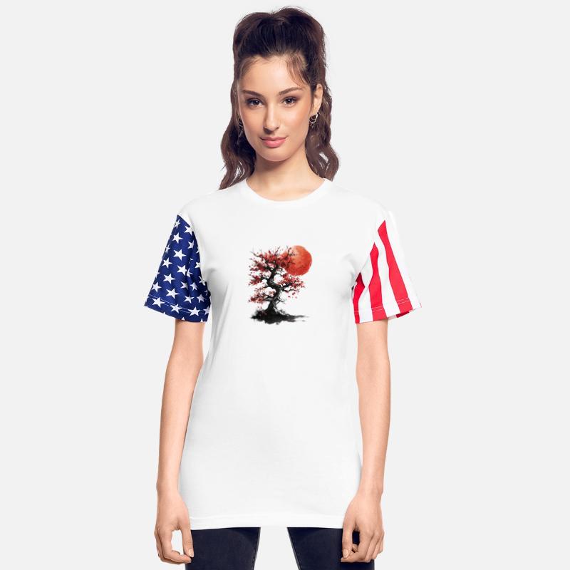 Japanese Tree Red Moon Birds Flying Aesthetic