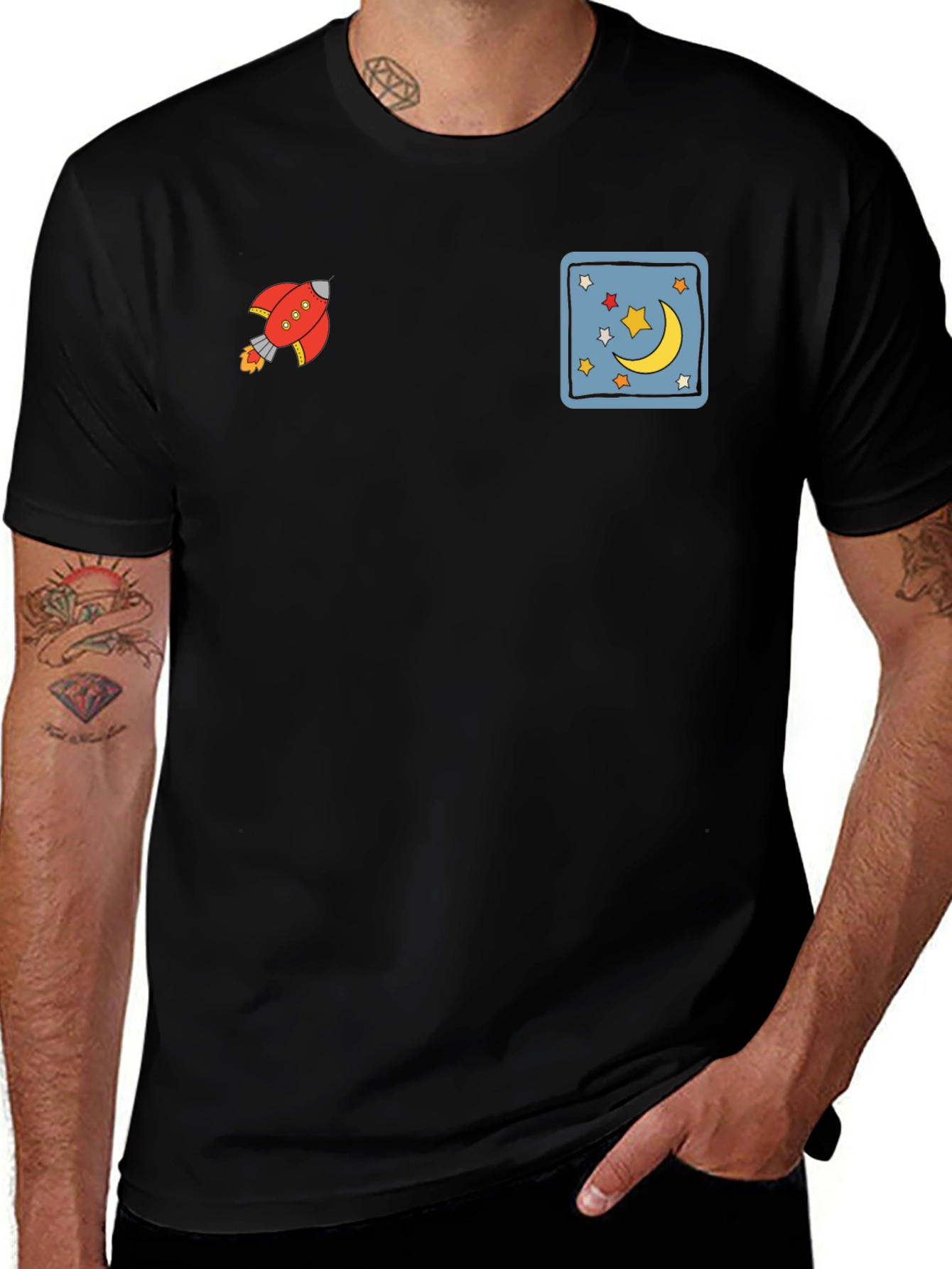 Novelty Graphic Tee - Rocket & Moon Design
