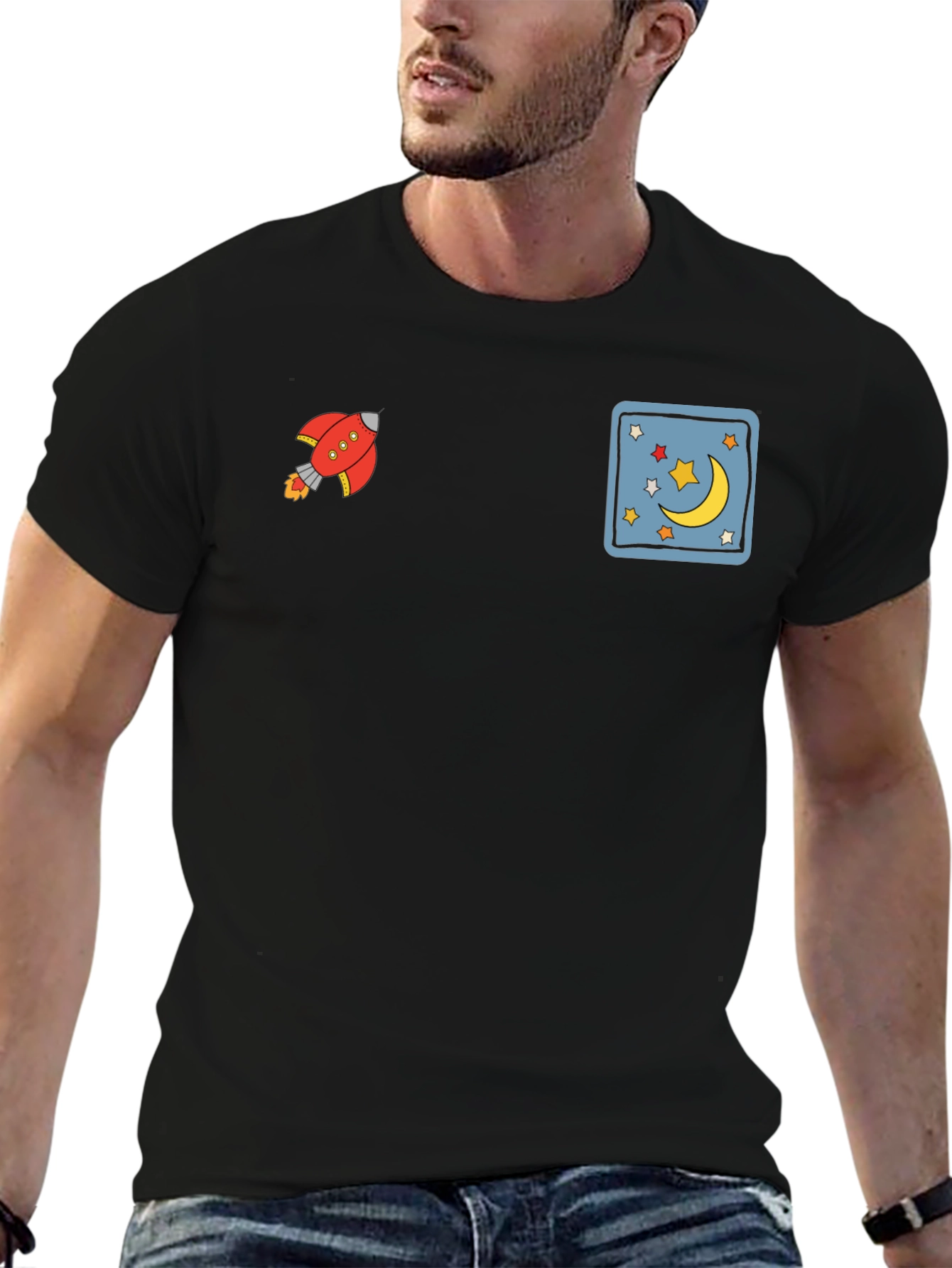 Novelty Graphic Tee - Rocket & Moon Design