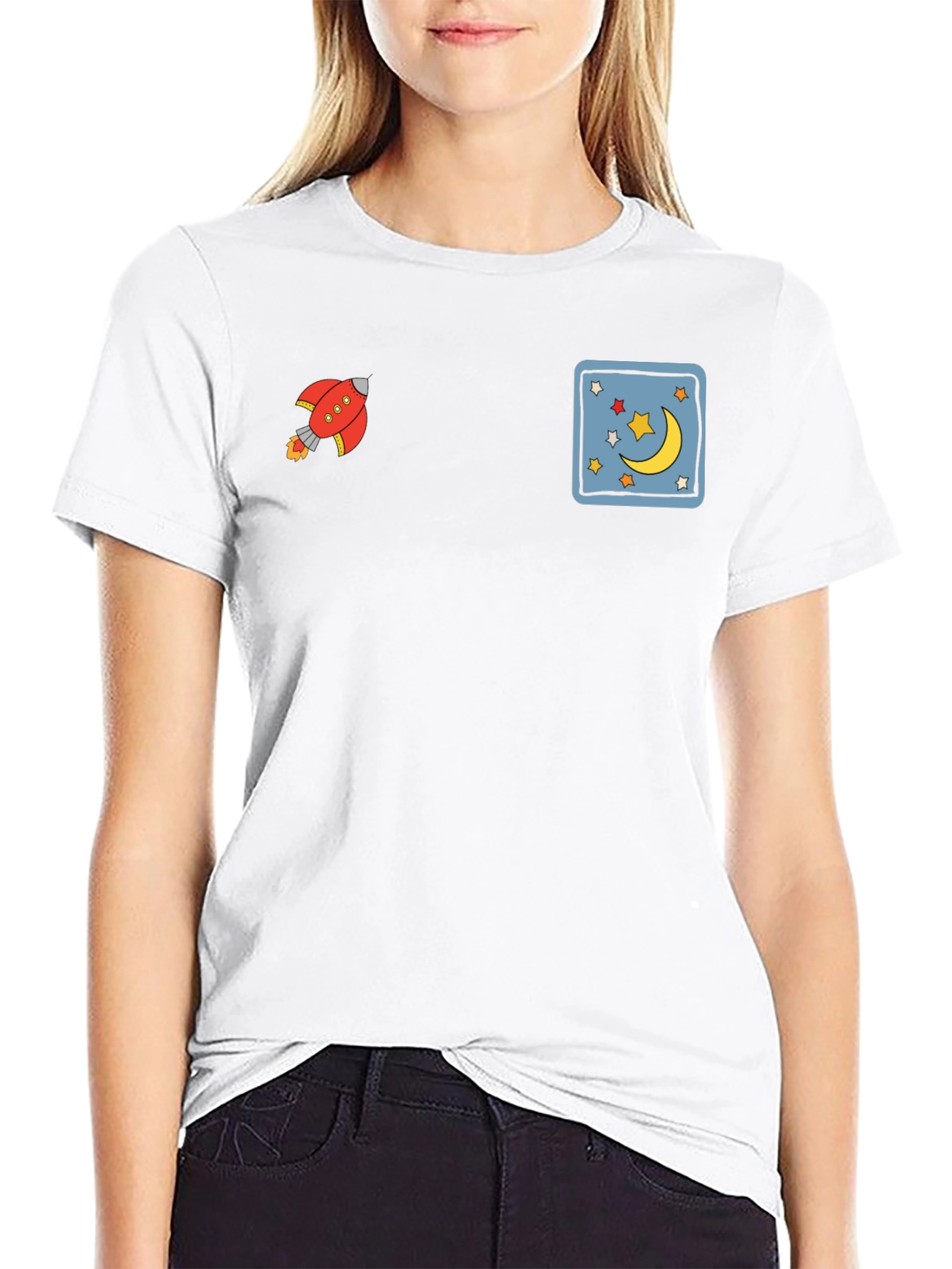 Novelty Graphic Tee - Rocket & Moon Design