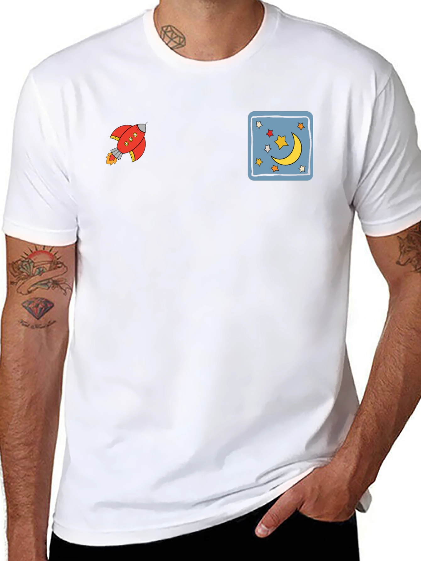 Novelty Graphic Tee - Rocket & Moon Design