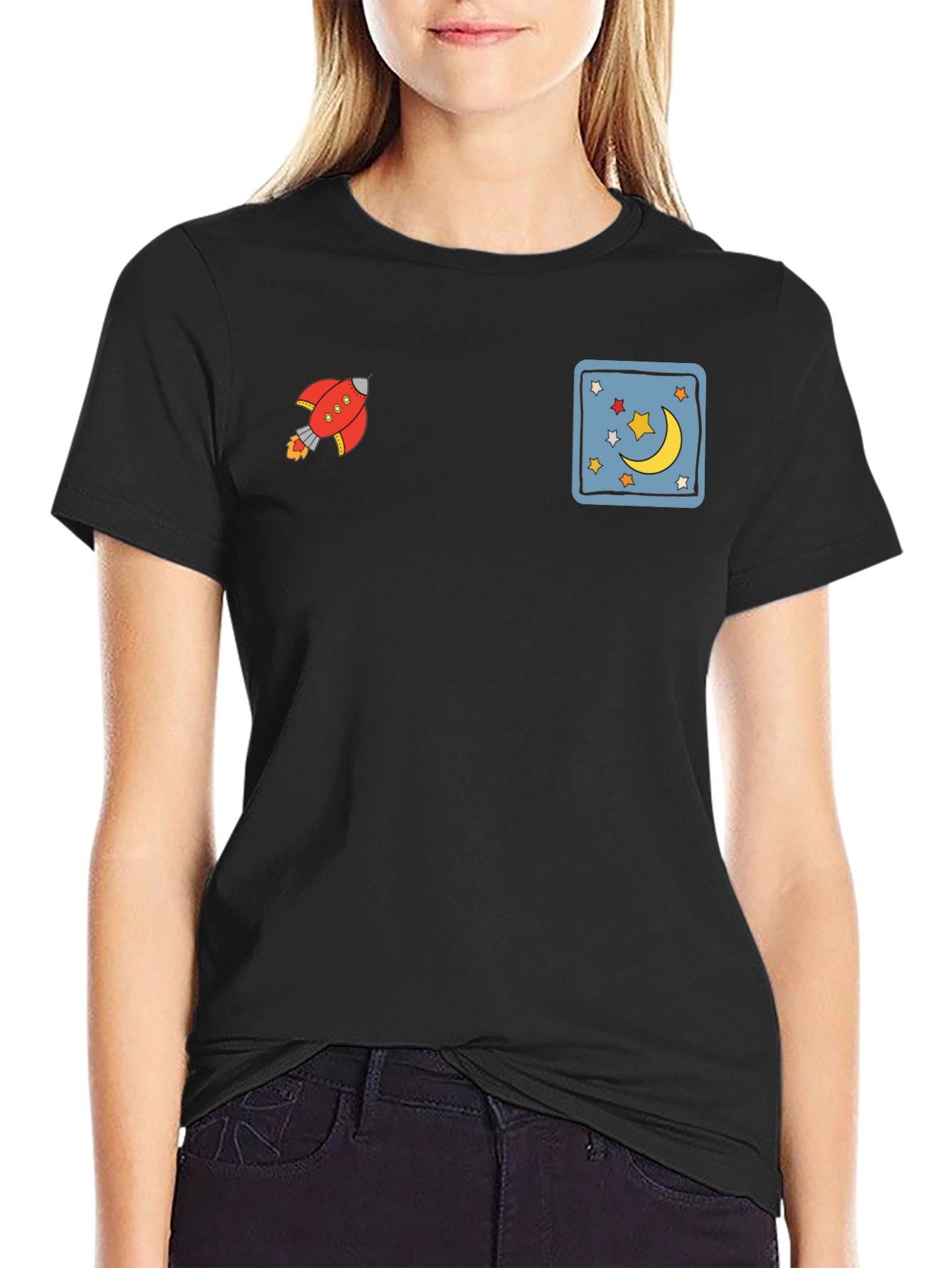 Novelty Graphic Tee - Rocket & Moon Design