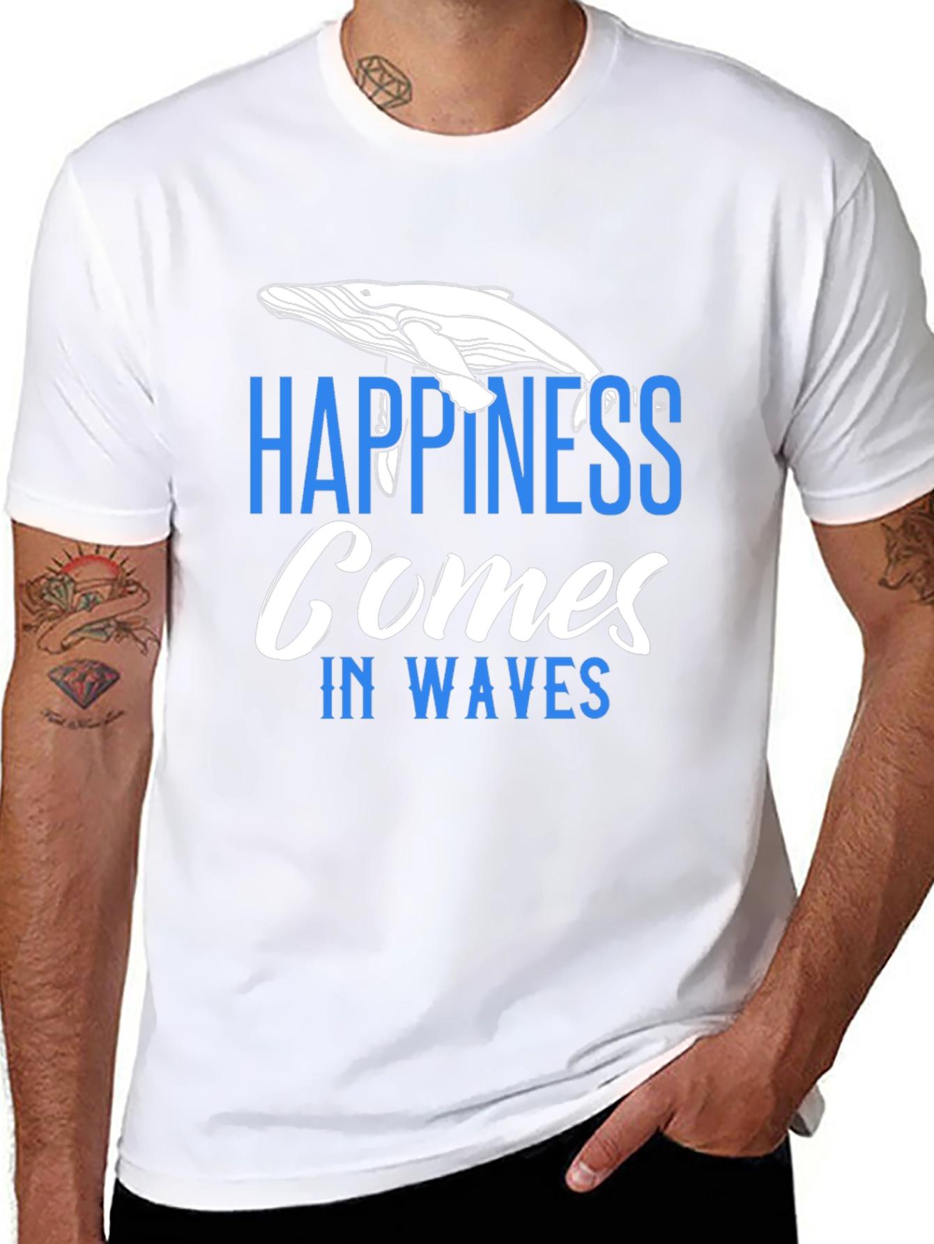 Happiness Comes In Waves T-Shirt - Whale Graphic Tee