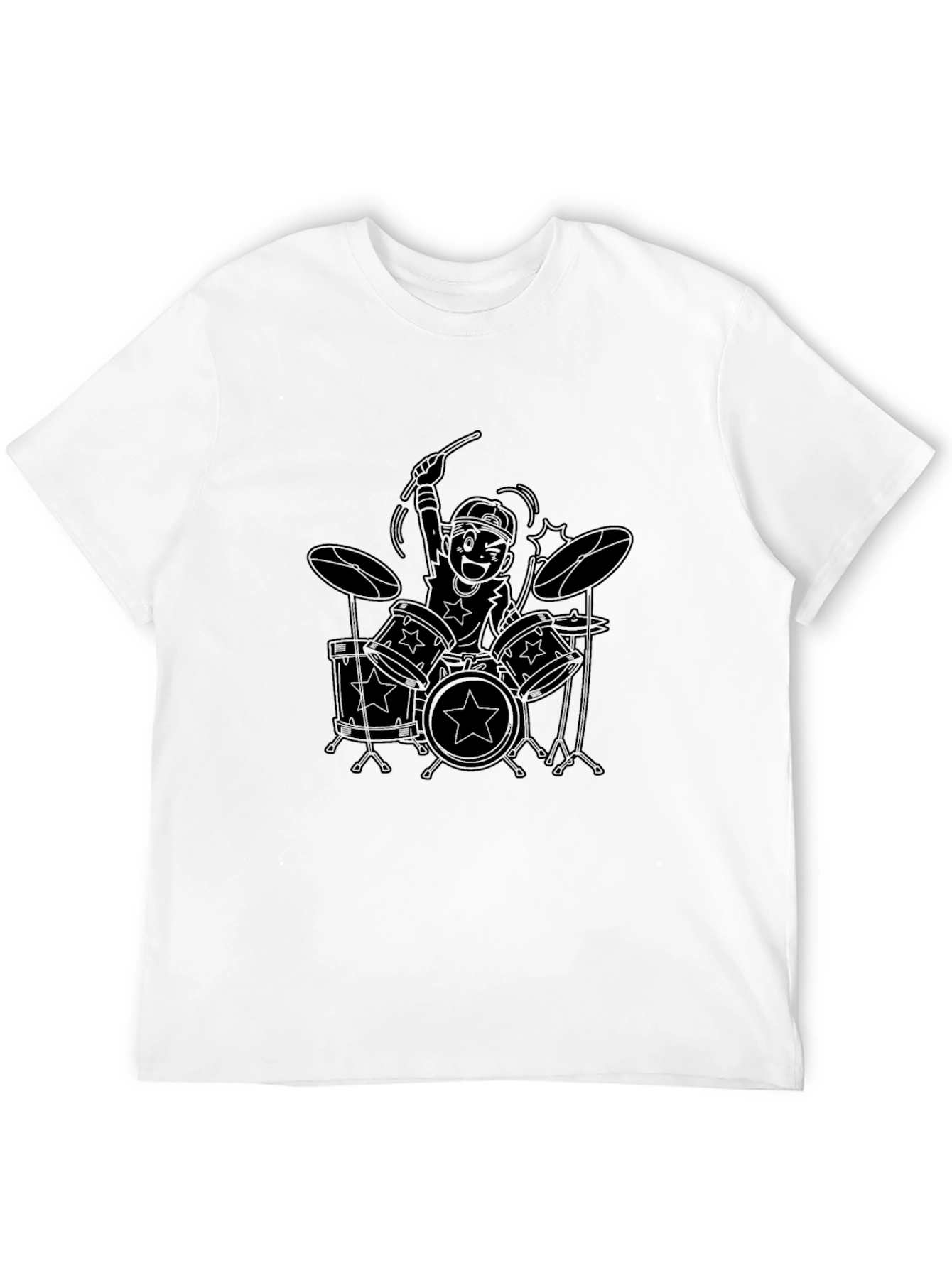 Cartoon Drummer Graphic Black T-Shirt