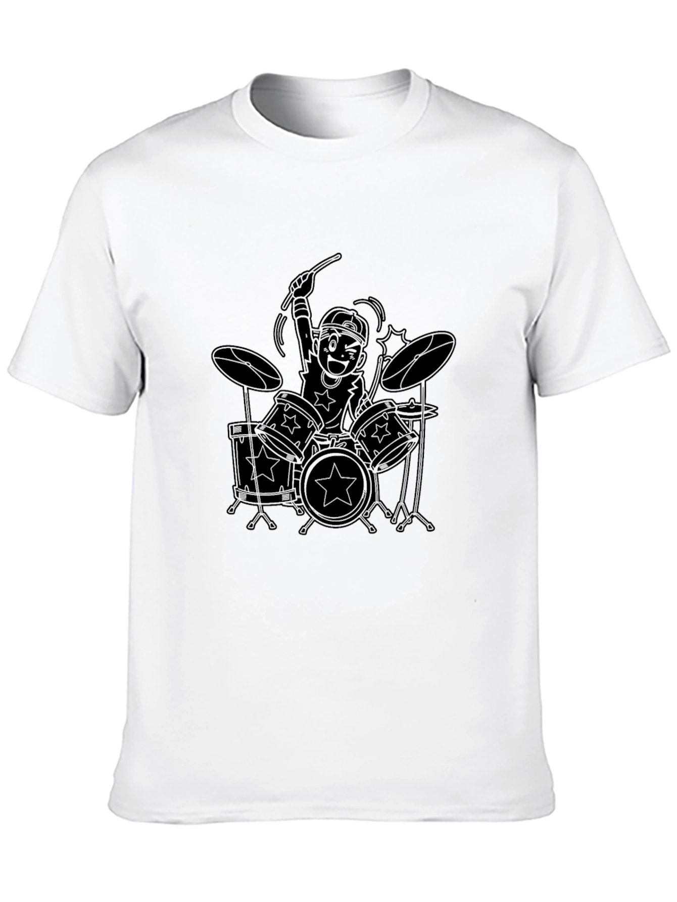 Cartoon Drummer Graphic Black T-Shirt