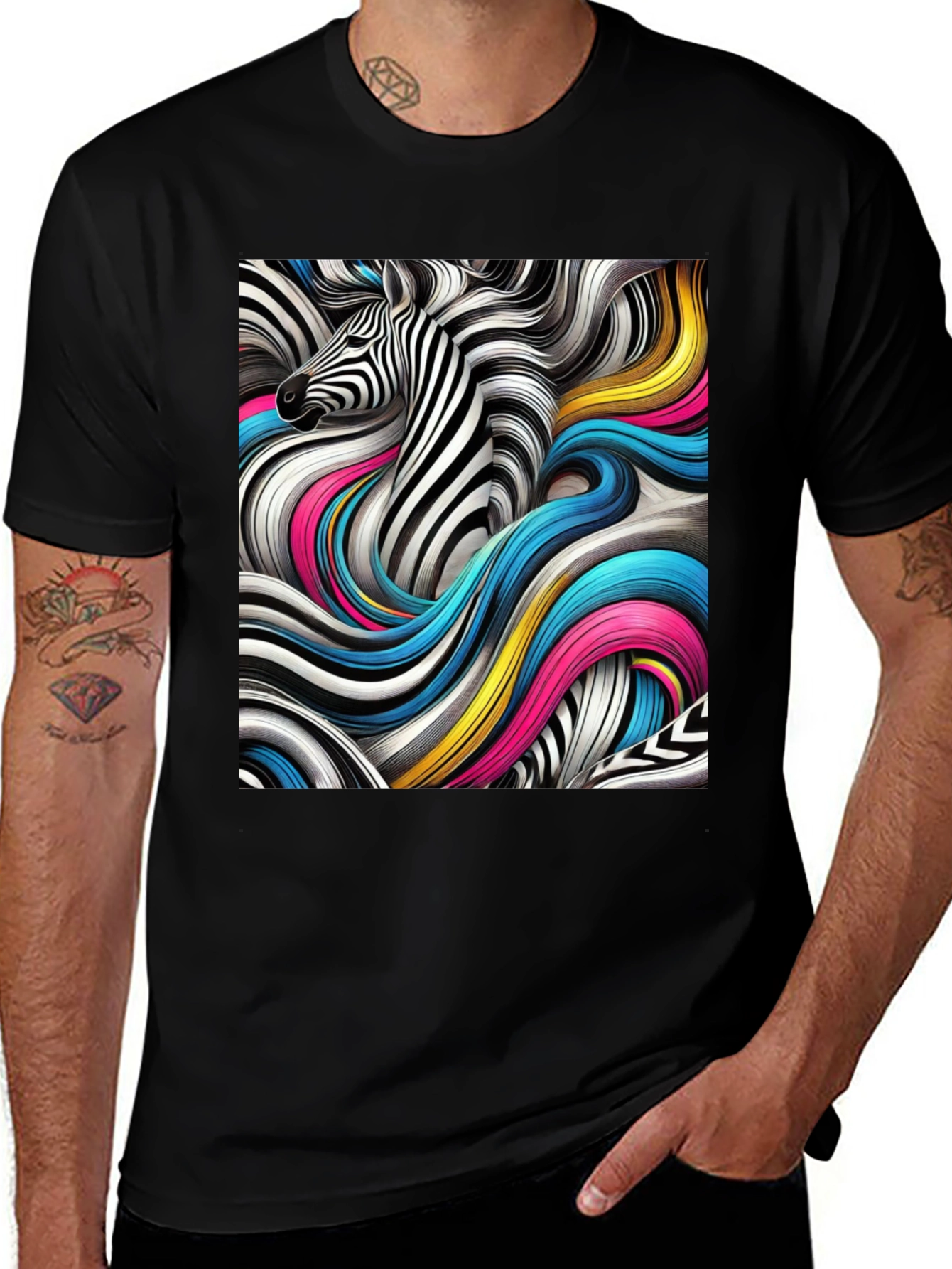Zebra Art Graphic Black T-Shirt