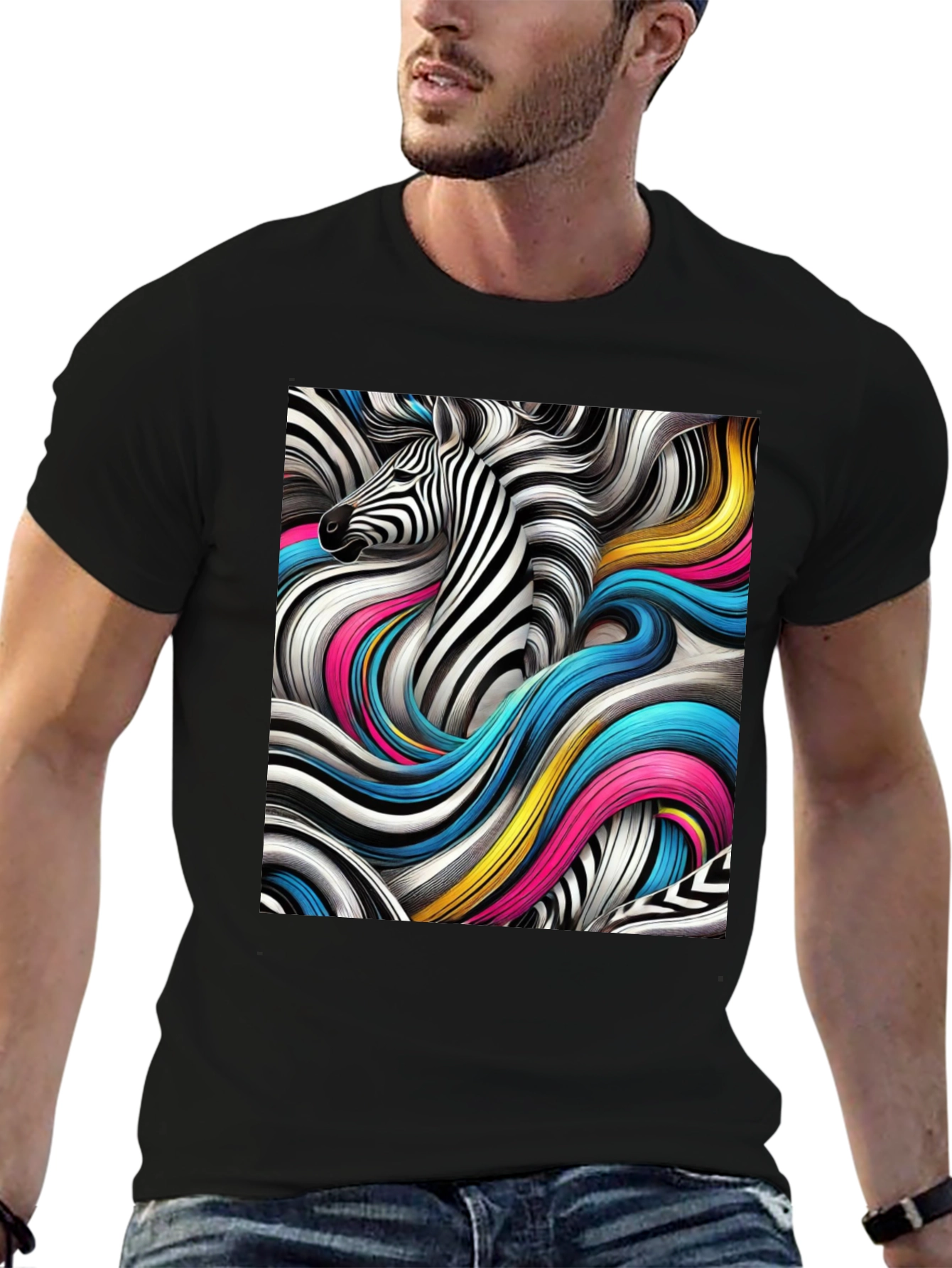 Zebra Art Graphic Black T-Shirt
