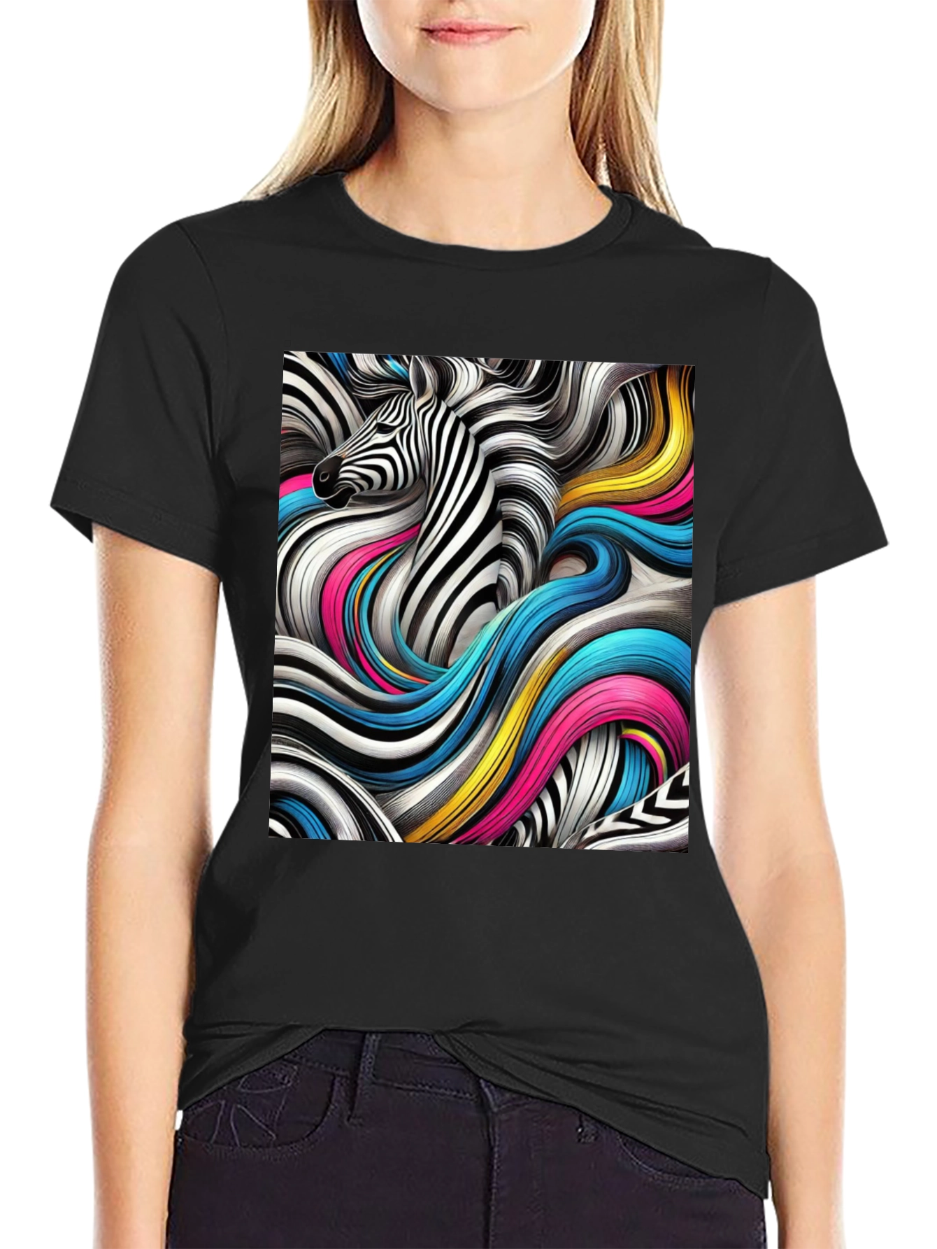 Zebra Art Graphic Black T-Shirt