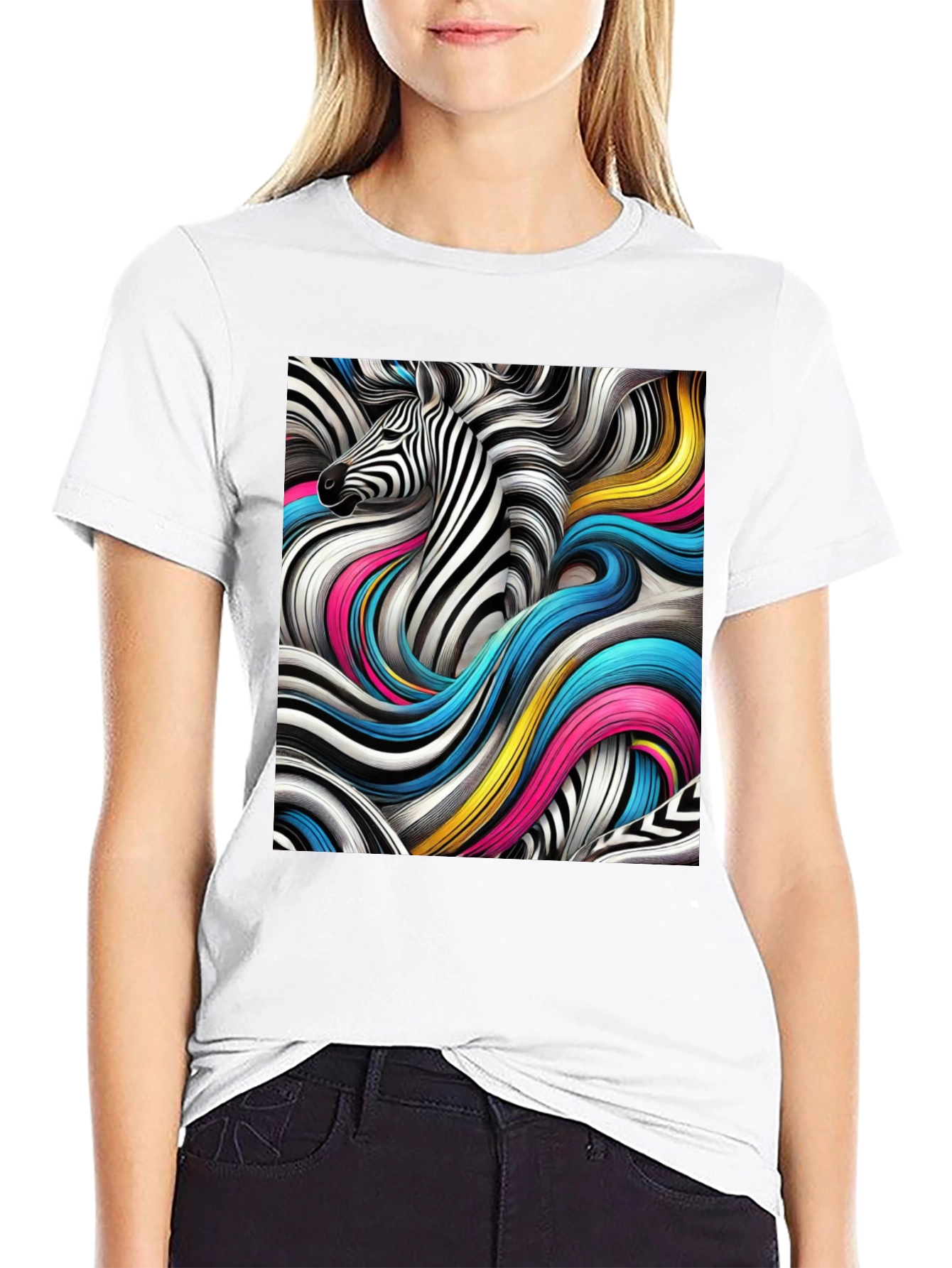 Zebra Art Graphic Black T-Shirt
