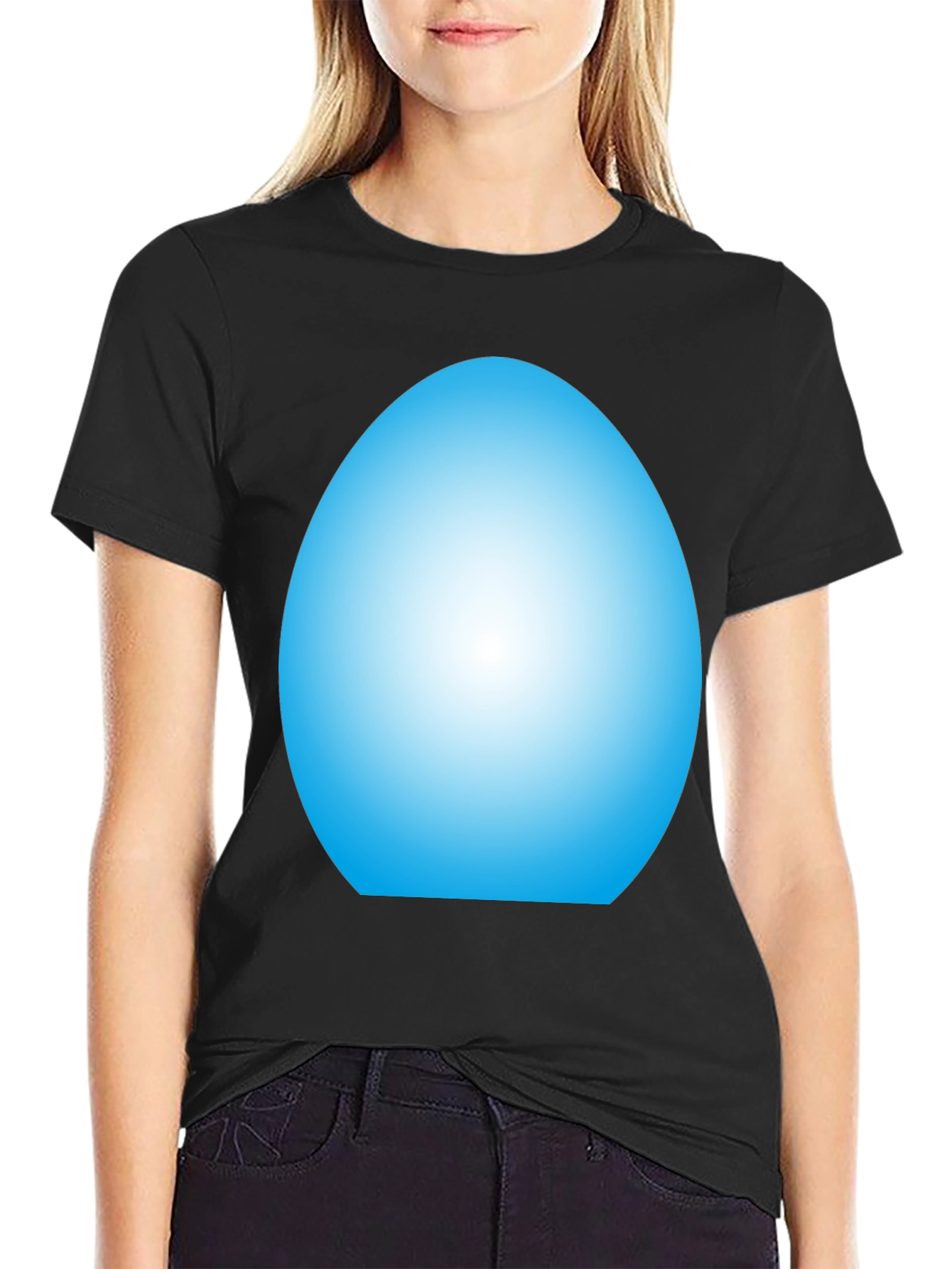 Mens Black T-Shirt with Light Blue Oval Design