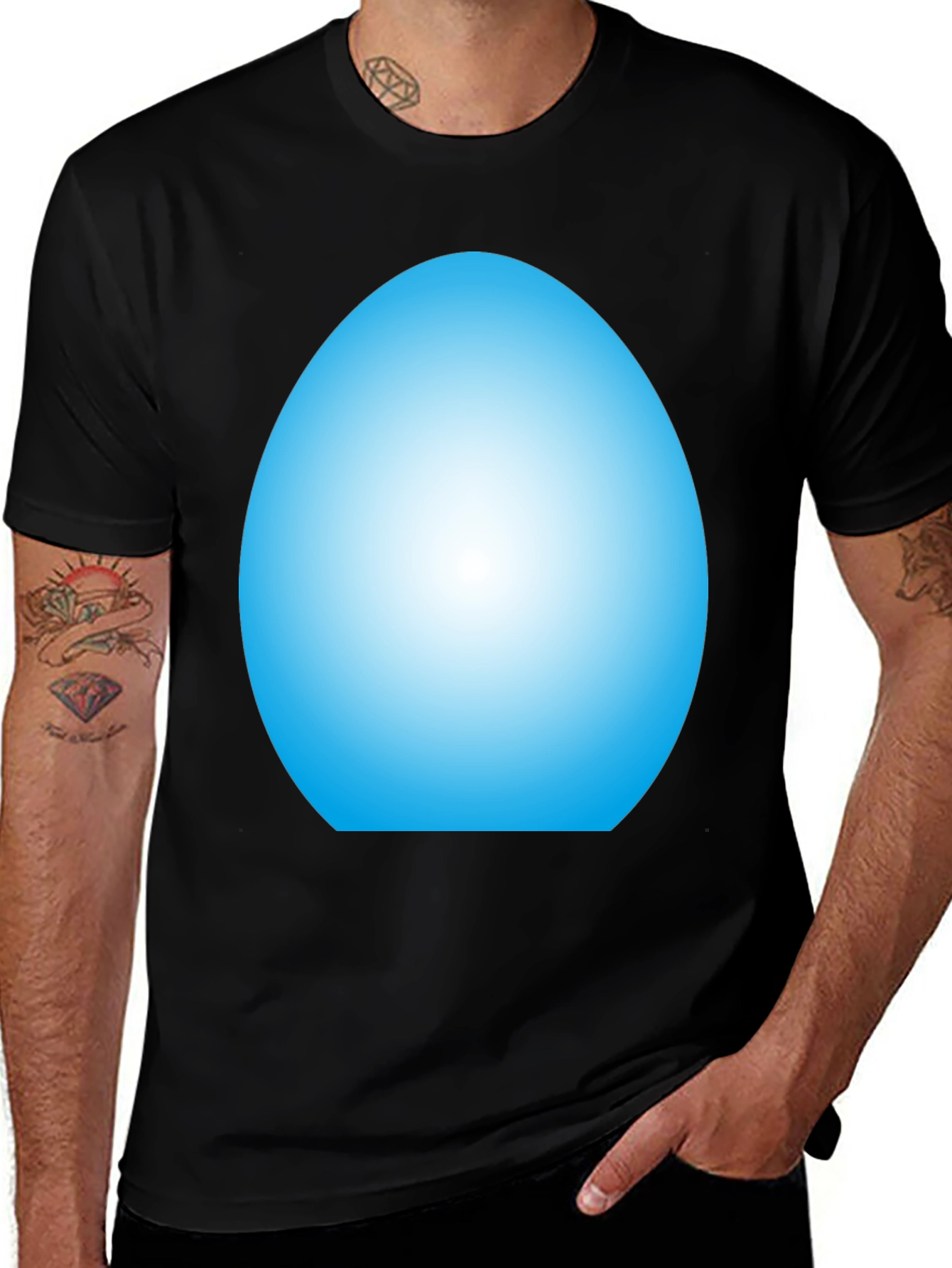Mens Black T-Shirt with Light Blue Oval Design
