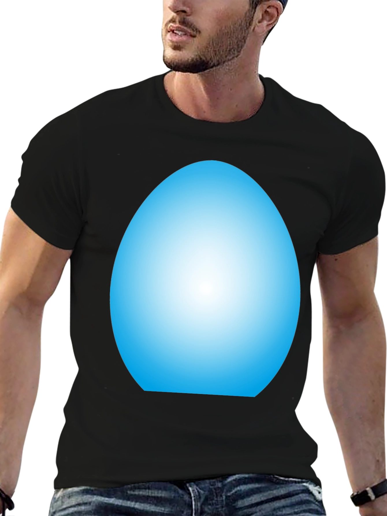 Mens Black T-Shirt with Light Blue Oval Design