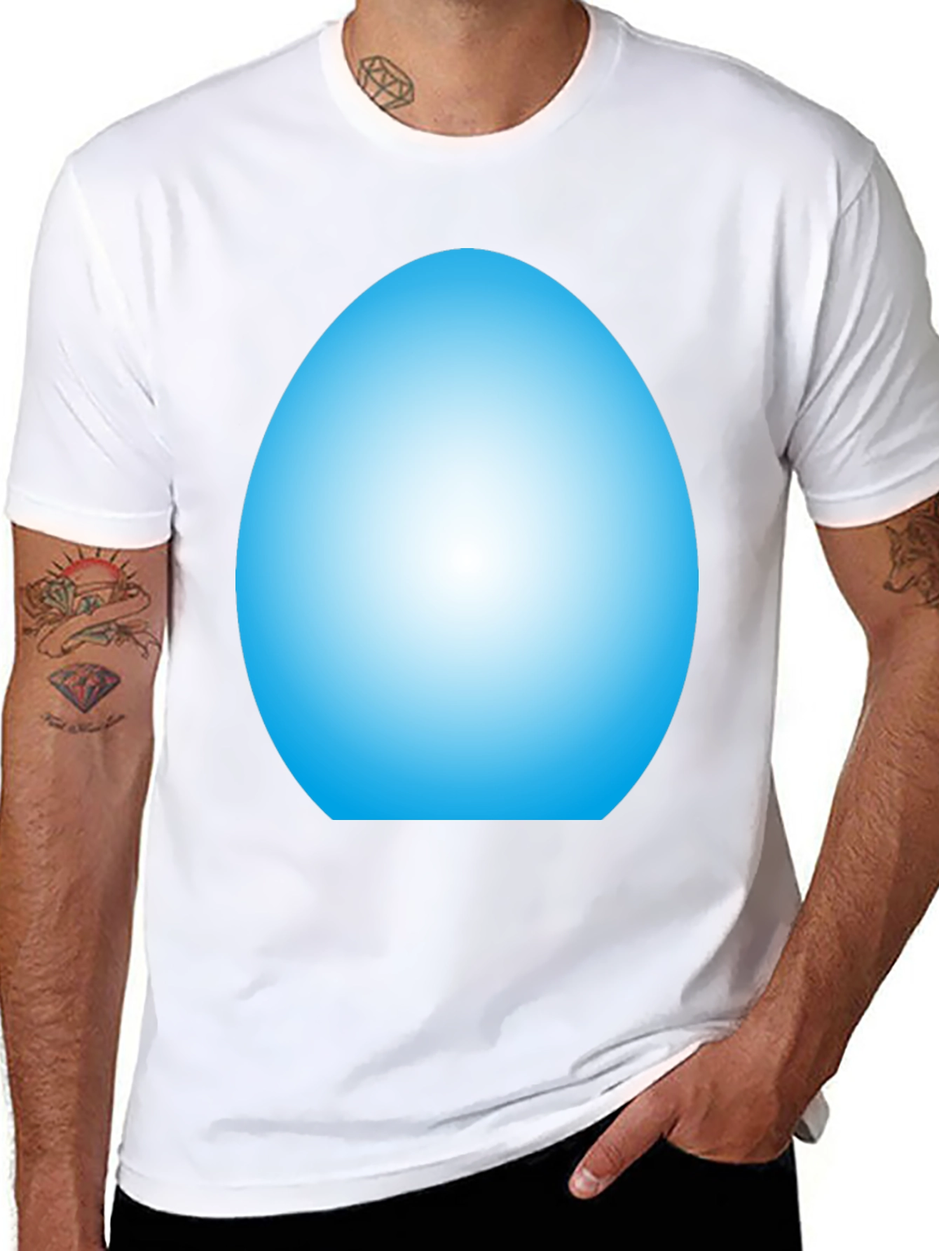 Mens Black T-Shirt with Light Blue Oval Design