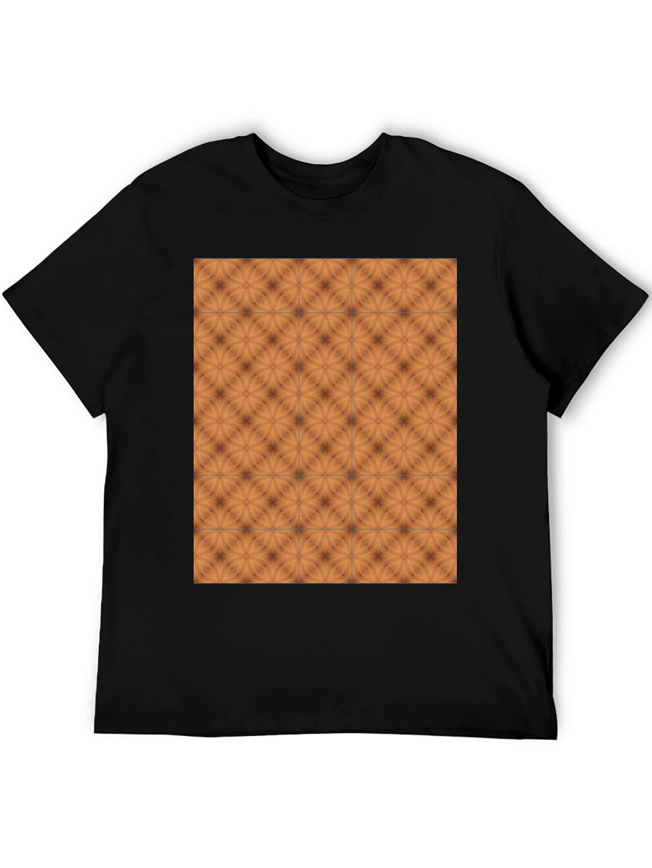 Geometric Tile Print Black Crew Neck Tee
