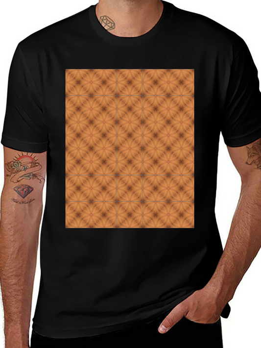 Geometric Tile Print Black Crew Neck Tee