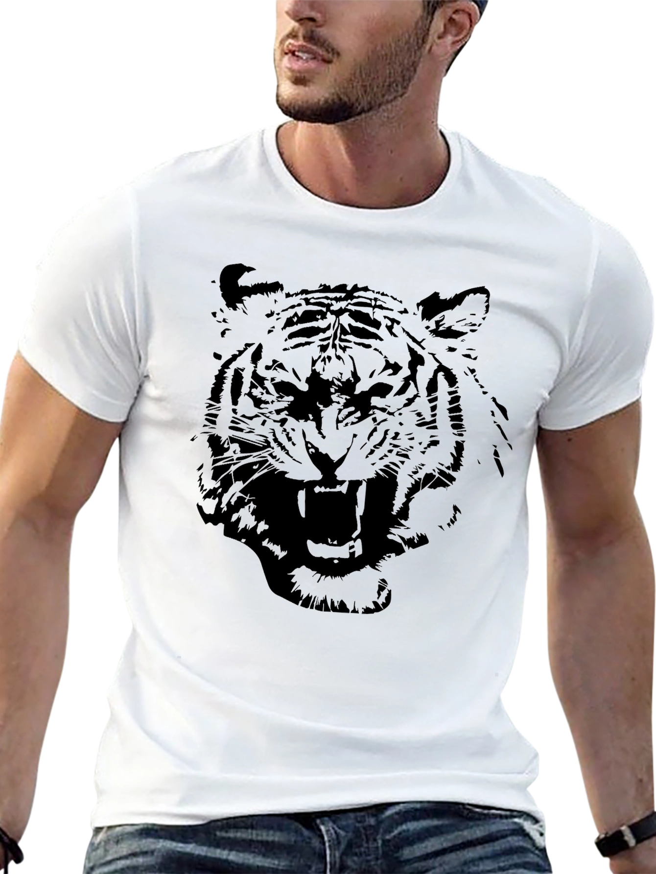Black Tiger Graphic Tee - Mens Casual Shirt