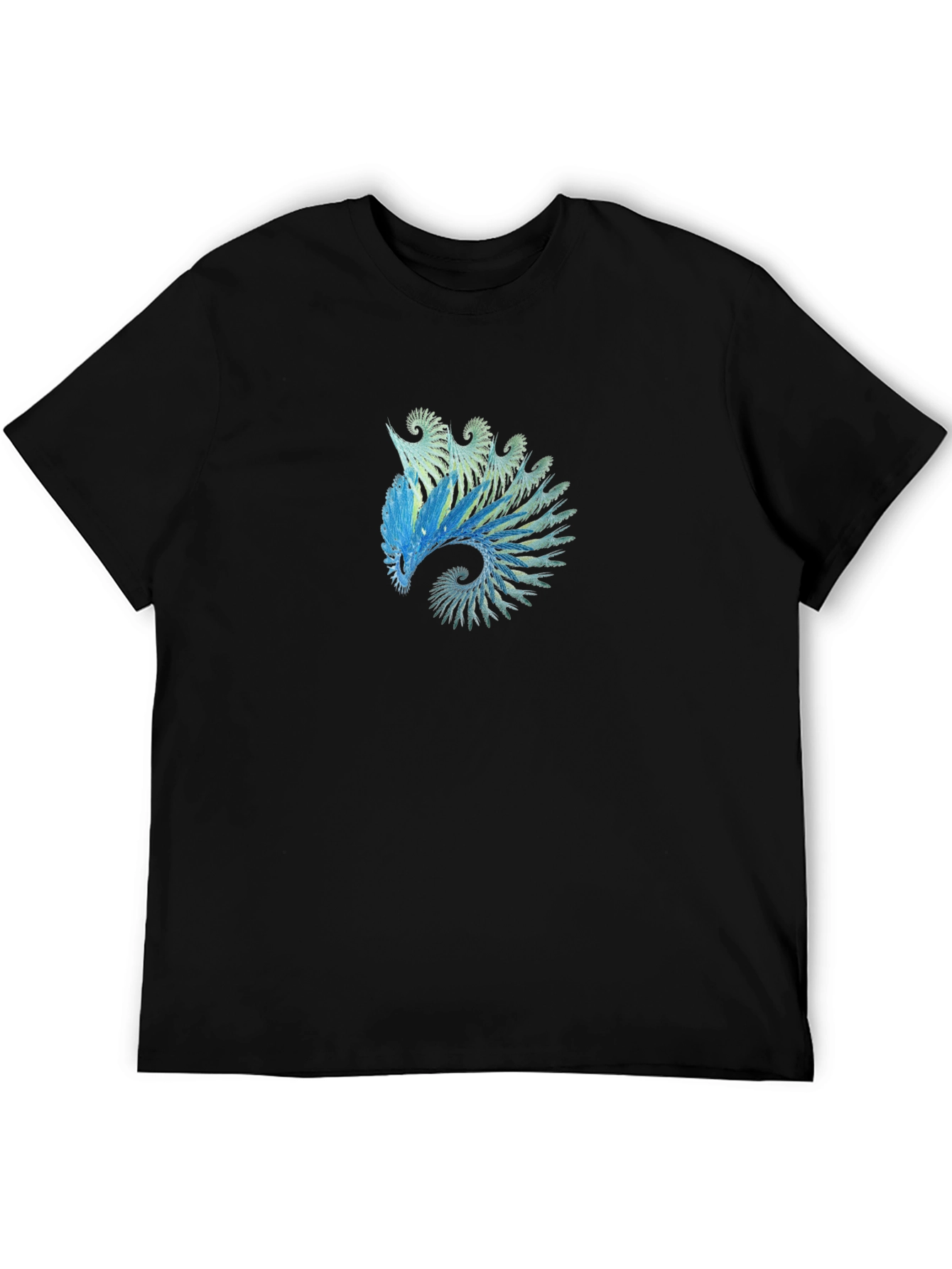 Abstract Blue Spiral Graphic Tee - Black Cotton