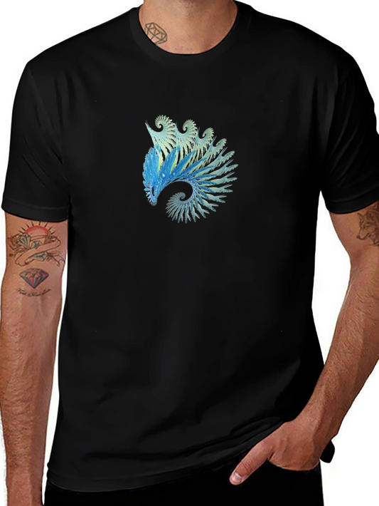 Abstract Blue Spiral Graphic Tee - Black Cotton