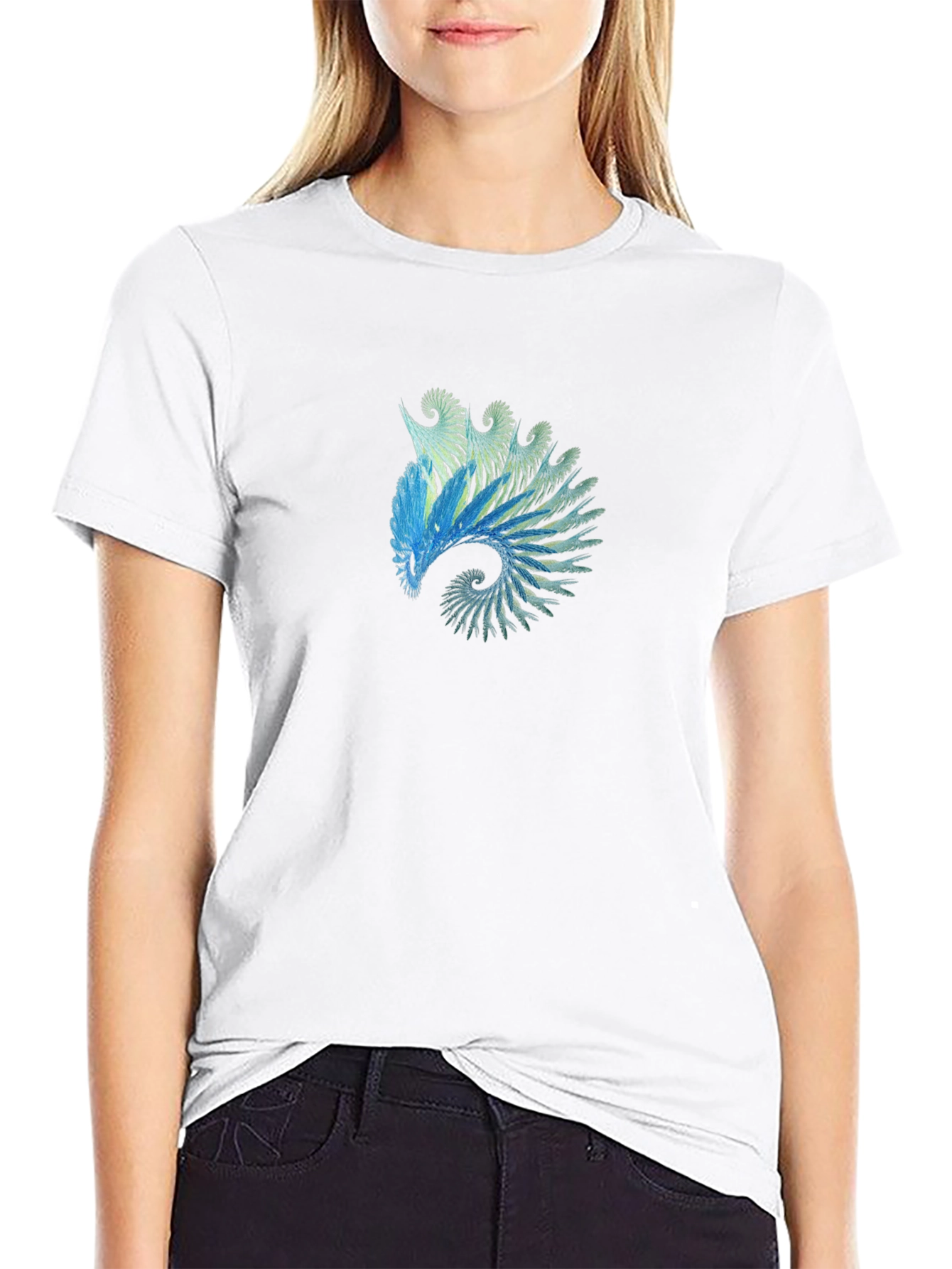 Abstract Blue Spiral Graphic Tee - Black Cotton