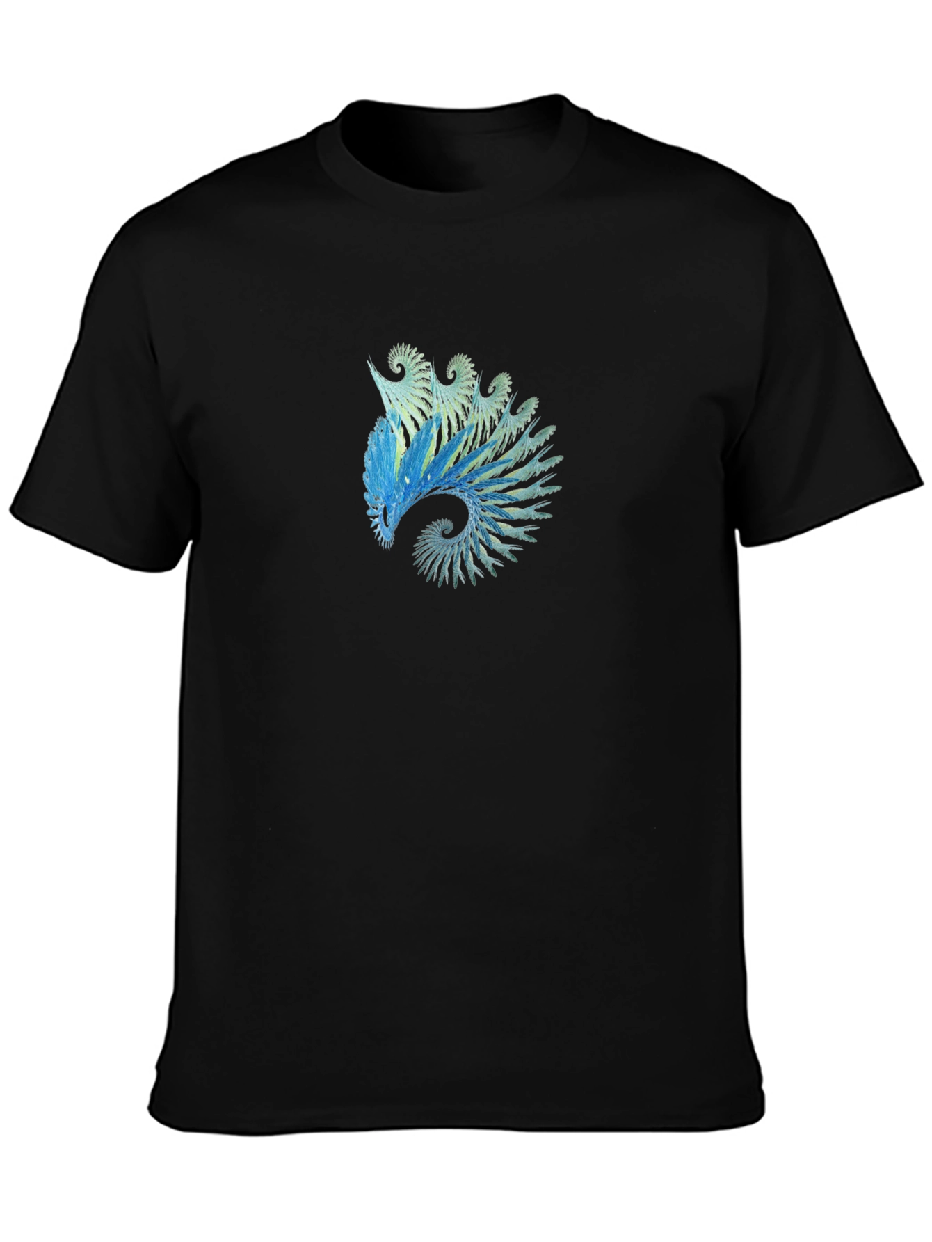 Abstract Blue Spiral Graphic Tee - Black Cotton